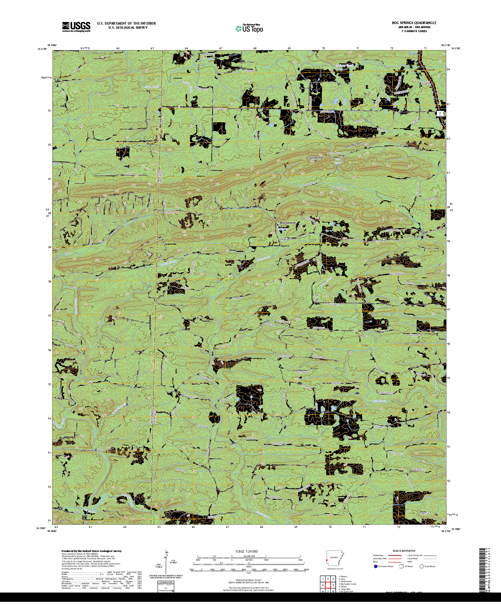 US TOPO 7.5-MINUTE MAP FOR BOG SPRINGS, AR,OK