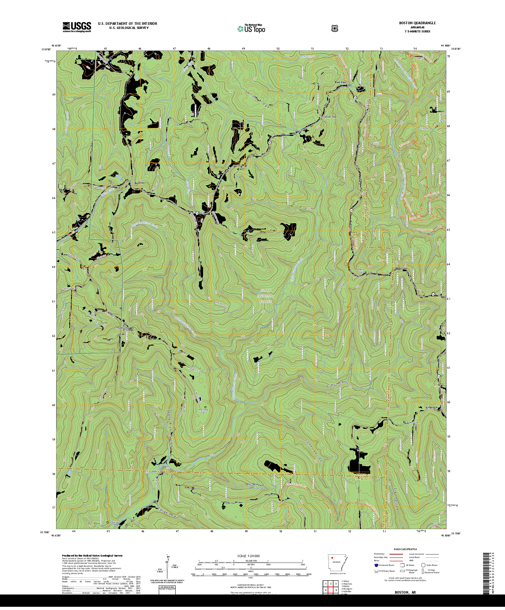 US TOPO 7.5-MINUTE MAP FOR BOSTON, AR