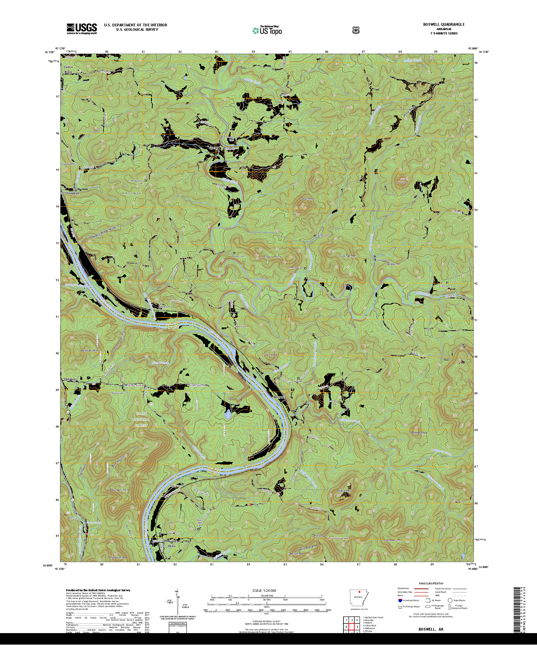 US TOPO 7.5-MINUTE MAP FOR BOSWELL, AR