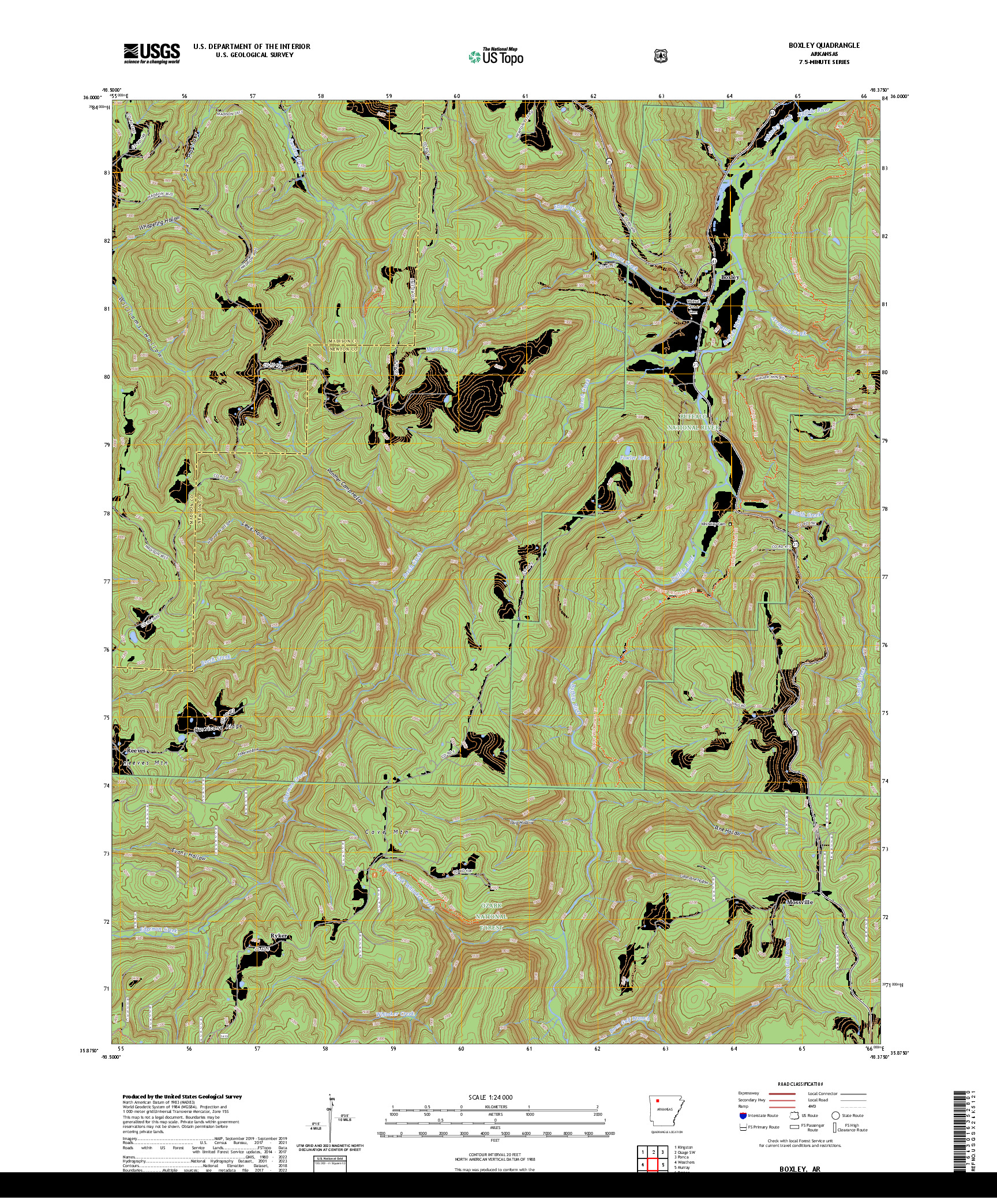 US TOPO 7.5-MINUTE MAP FOR BOXLEY, AR