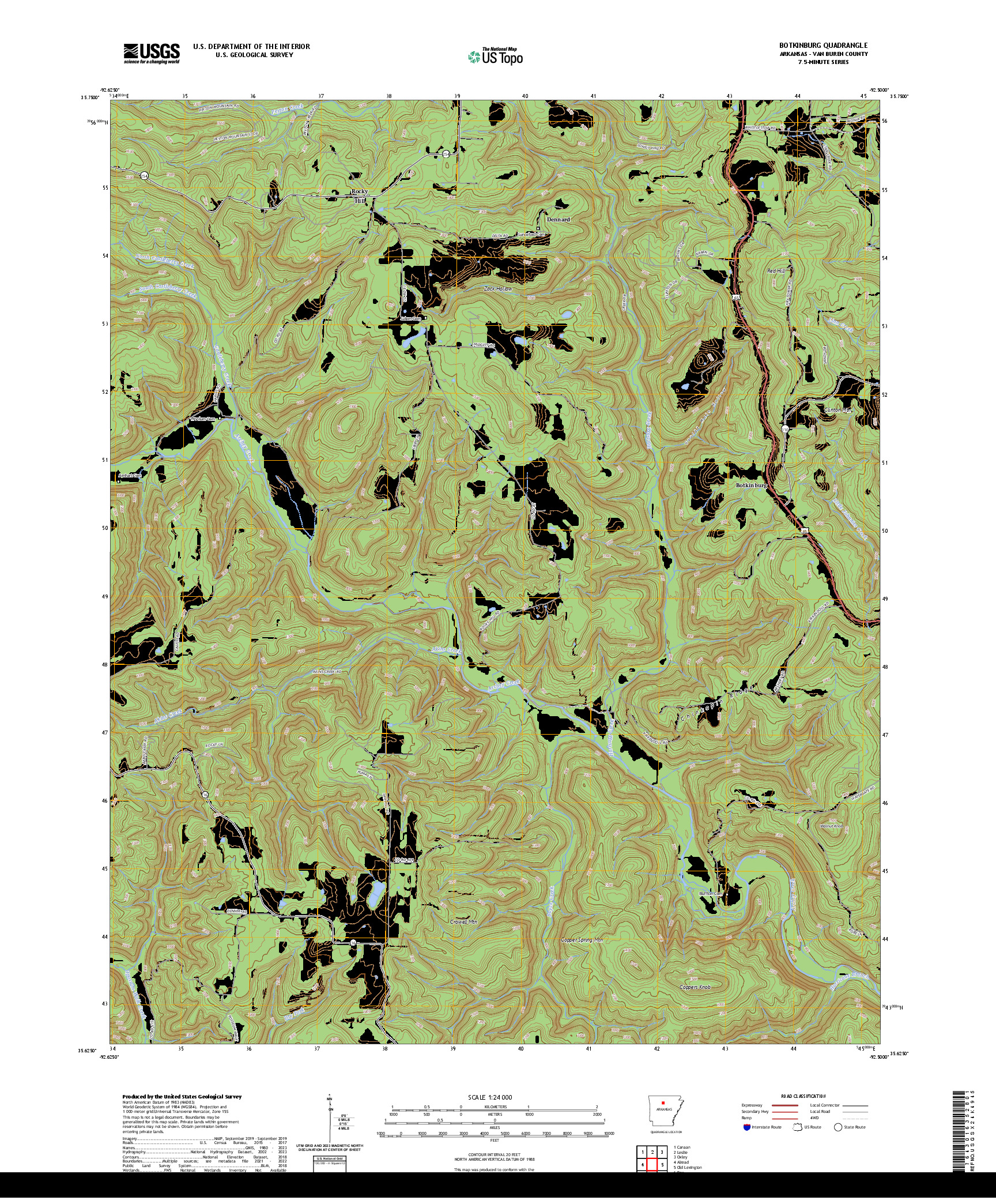 US TOPO 7.5-MINUTE MAP FOR BOTKINBURG, AR
