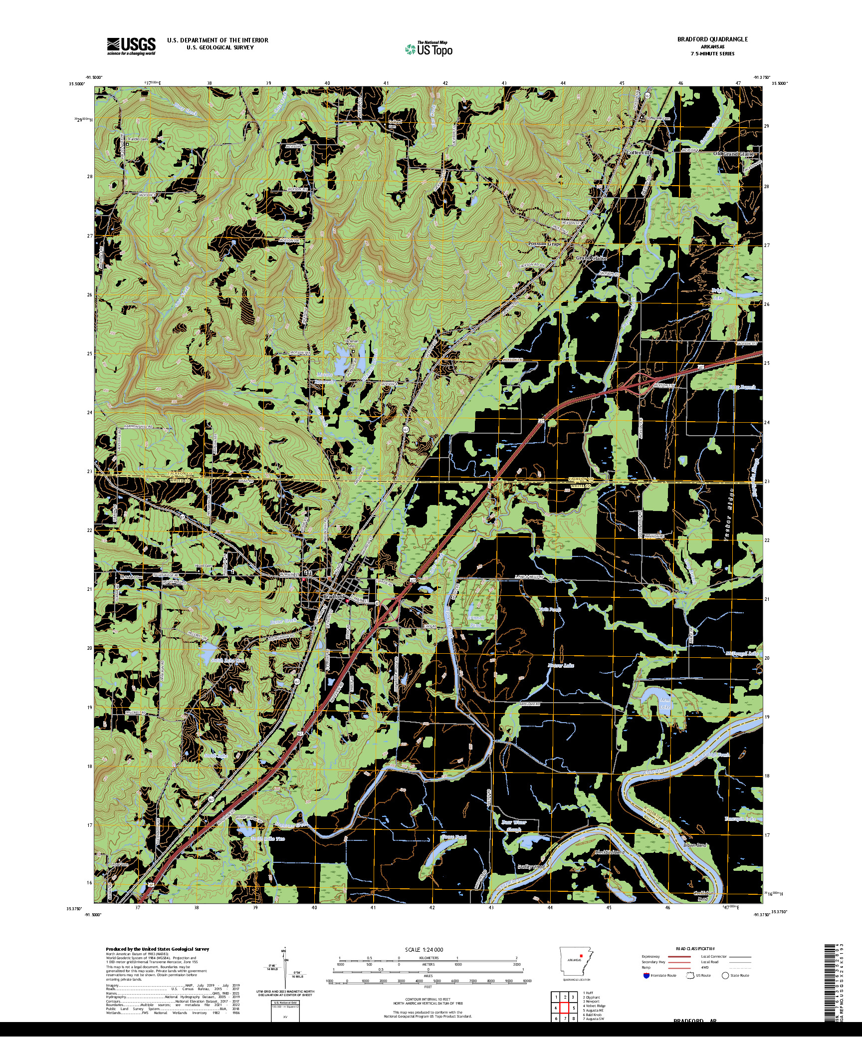 US TOPO 7.5-MINUTE MAP FOR BRADFORD, AR