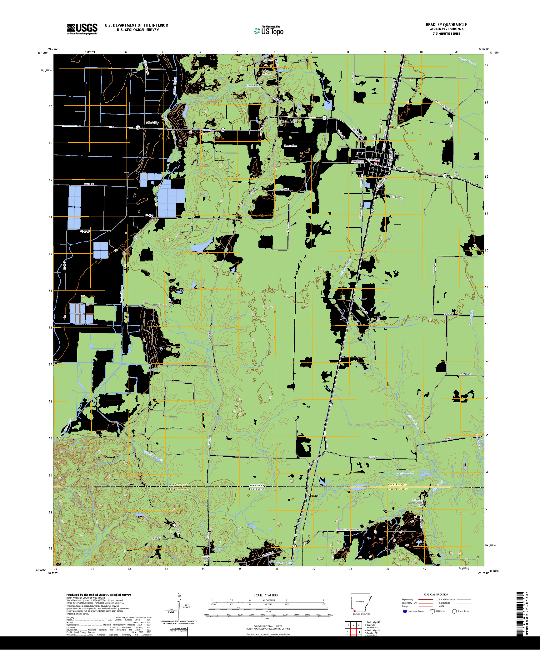 US TOPO 7.5-MINUTE MAP FOR BRADLEY, AR,LA