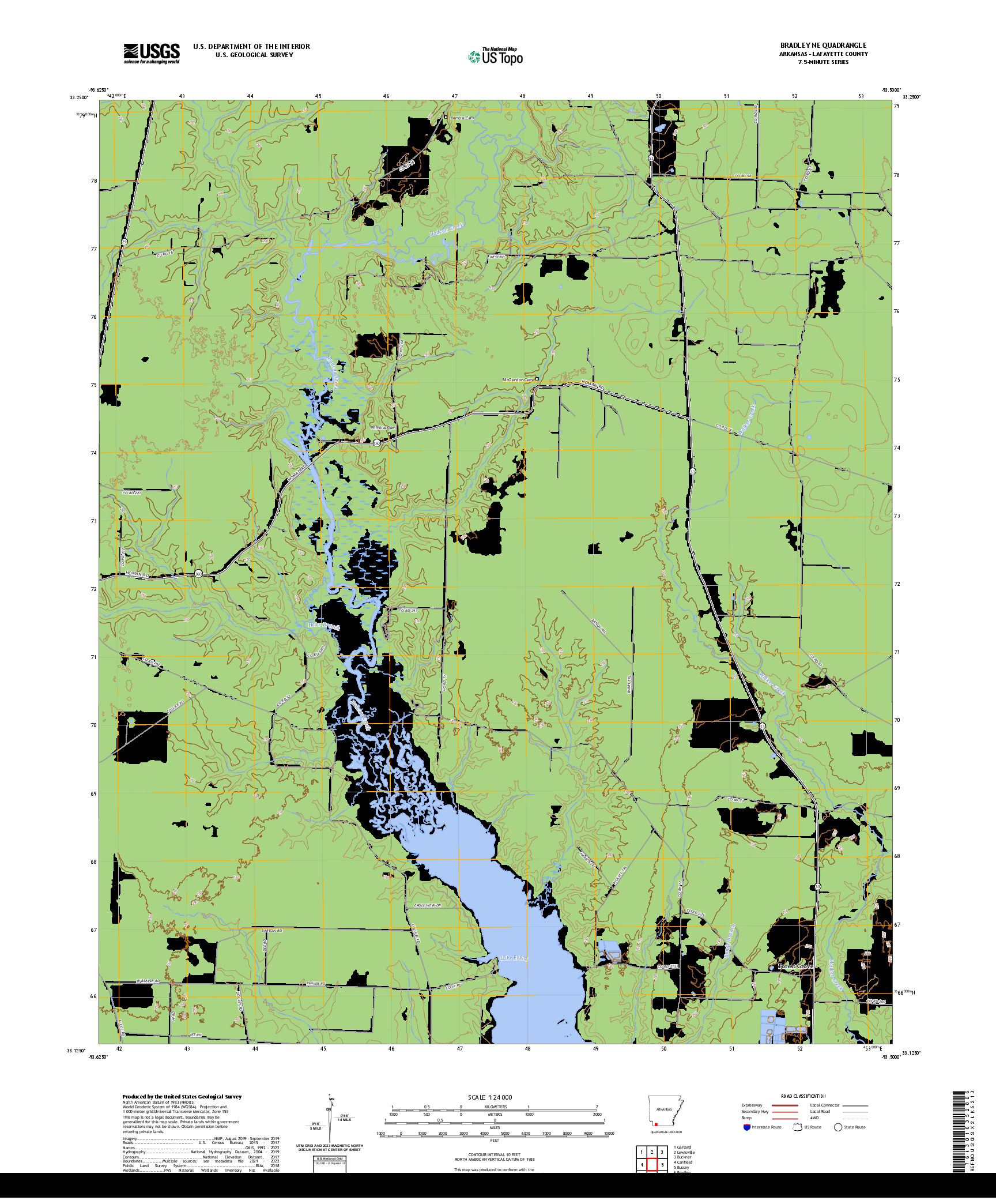 US TOPO 7.5-MINUTE MAP FOR BRADLEY NE, AR