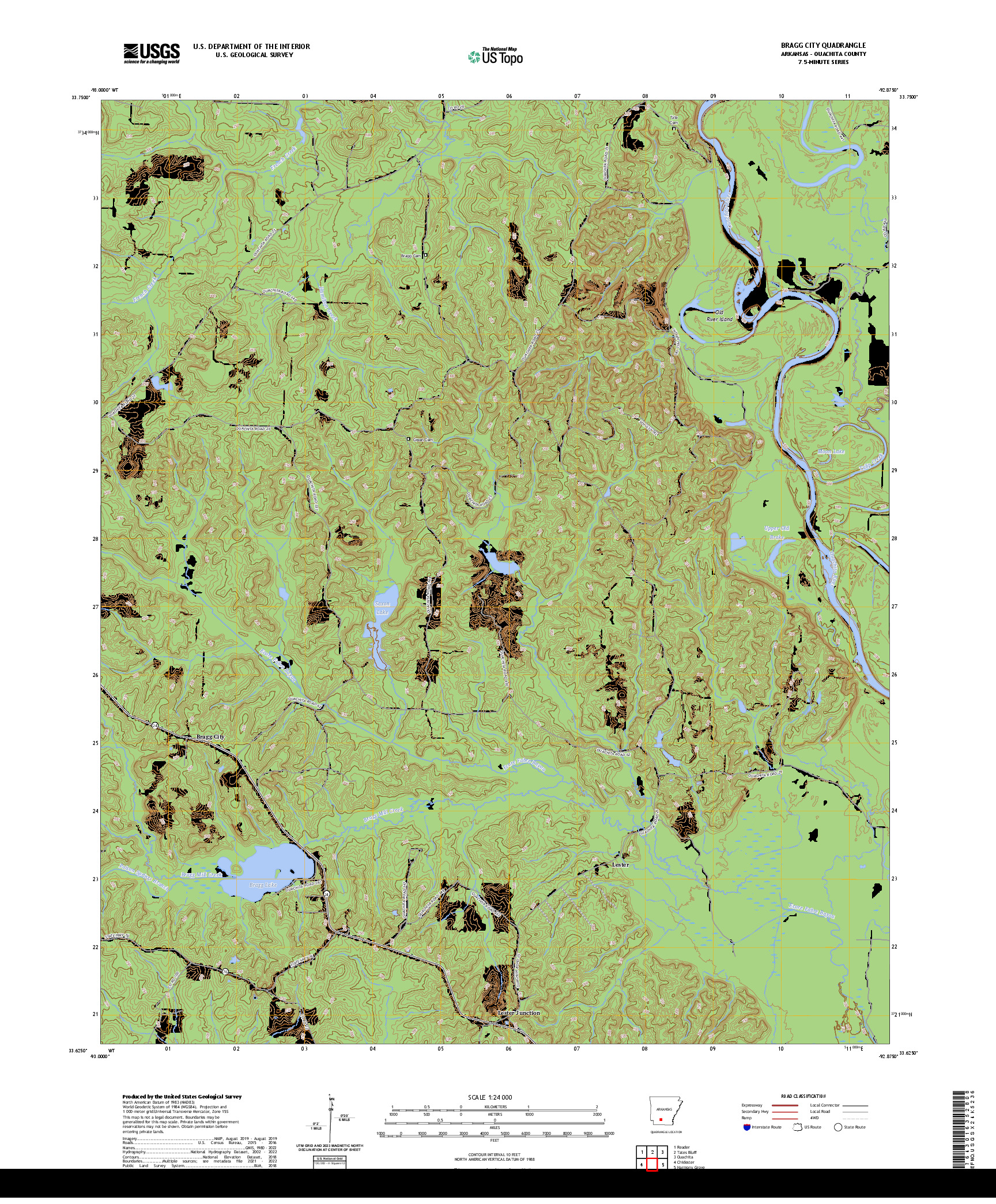 US TOPO 7.5-MINUTE MAP FOR BRAGG CITY, AR