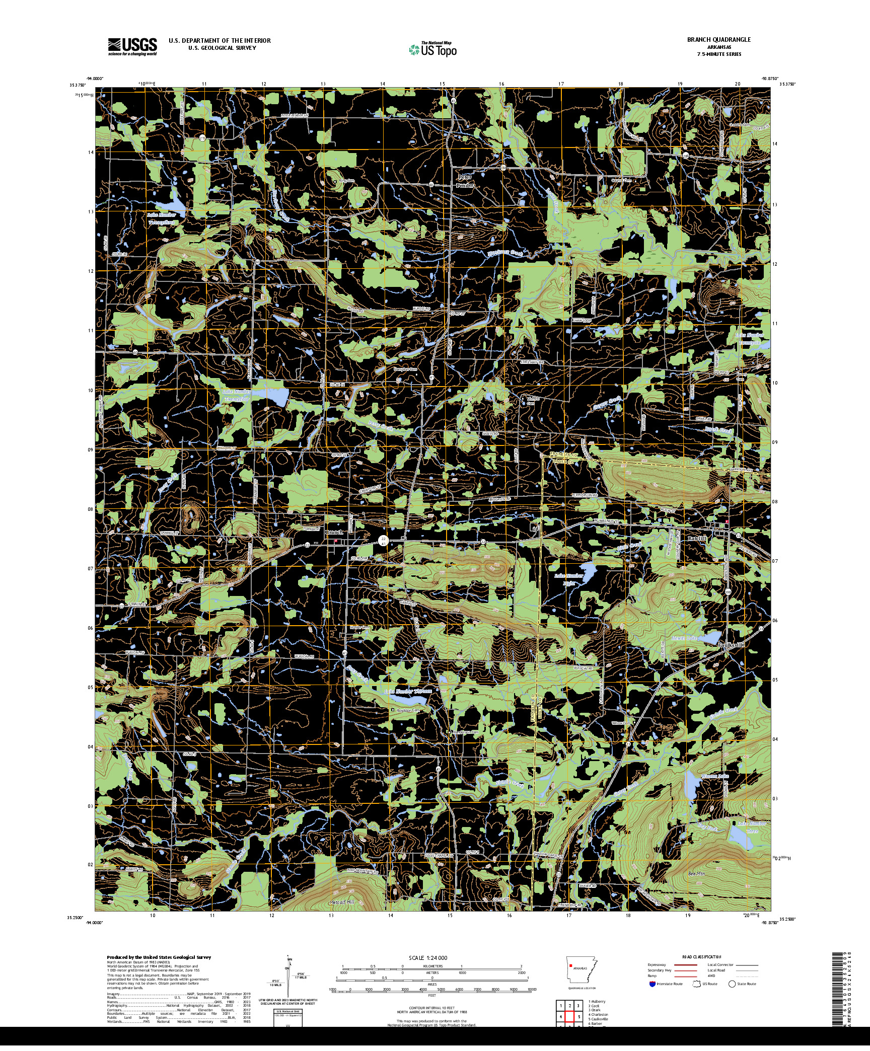 US TOPO 7.5-MINUTE MAP FOR BRANCH, AR