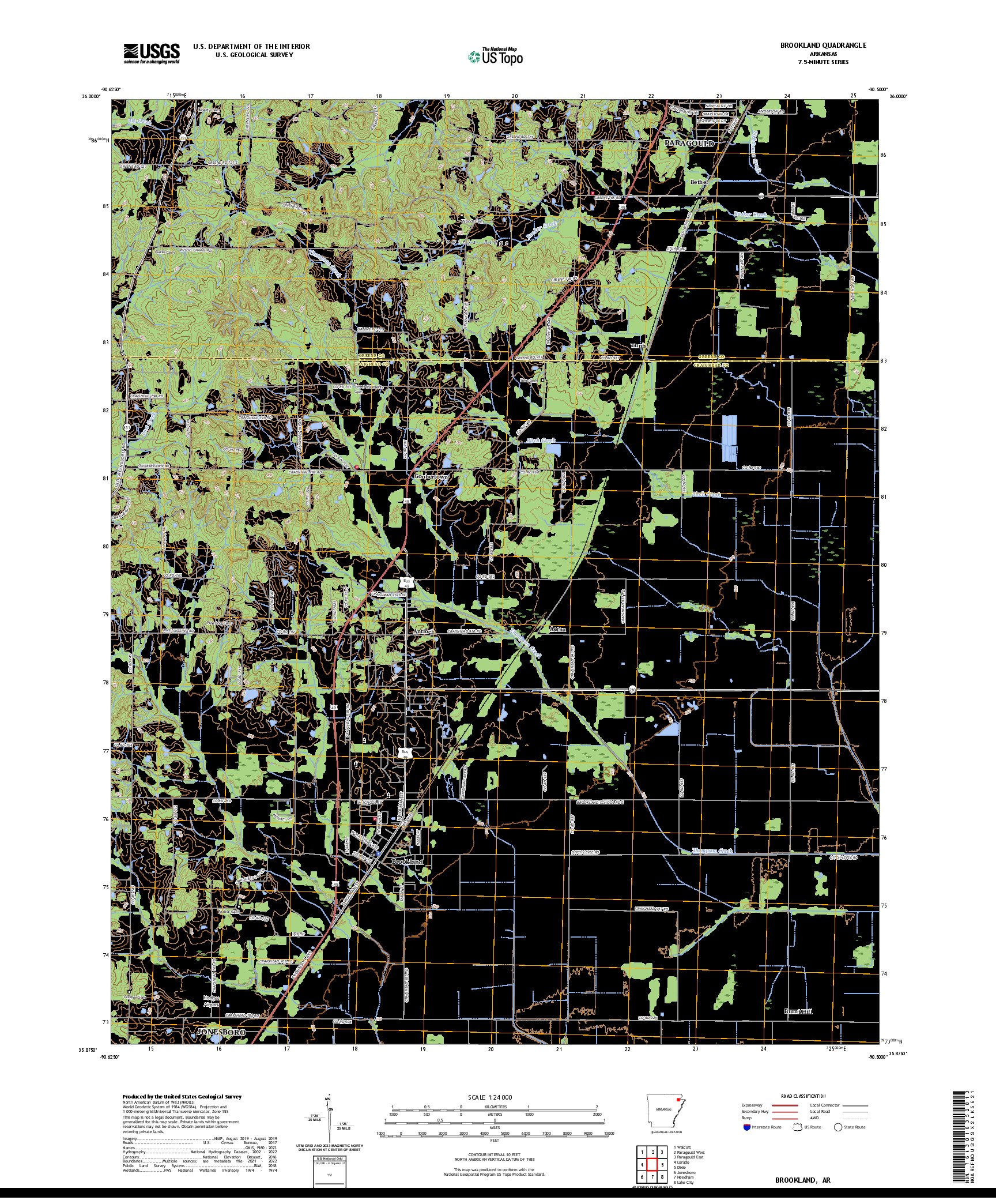 US TOPO 7.5-MINUTE MAP FOR BROOKLAND, AR
