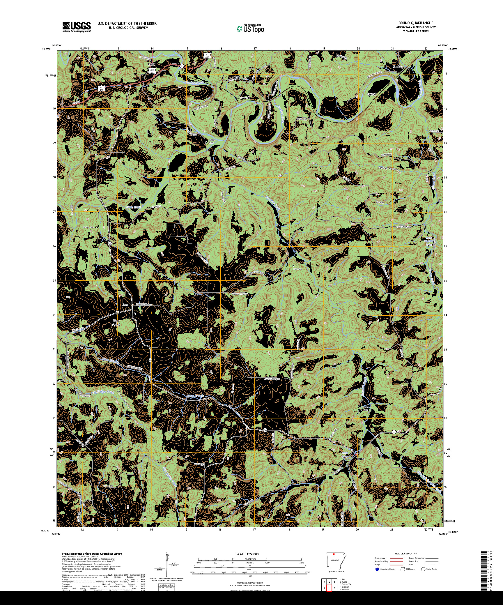 US TOPO 7.5-MINUTE MAP FOR BRUNO, AR