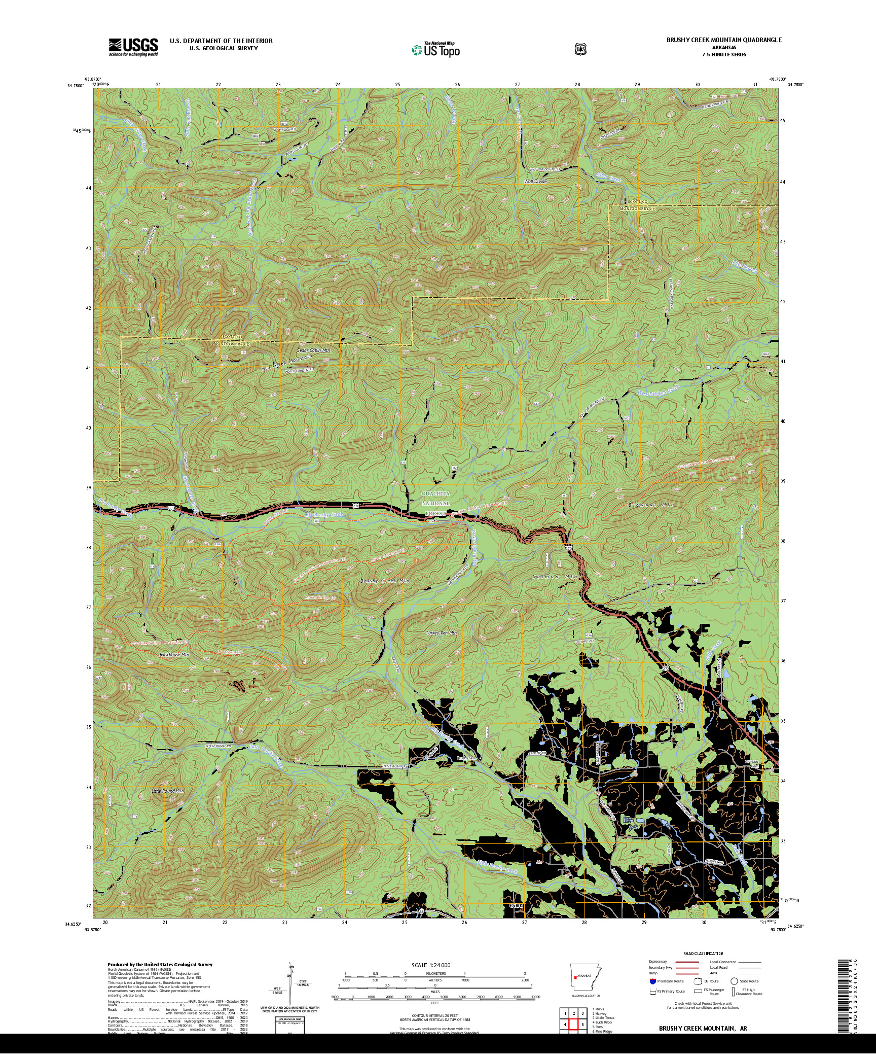 US TOPO 7.5-MINUTE MAP FOR BRUSHY CREEK MOUNTAIN, AR