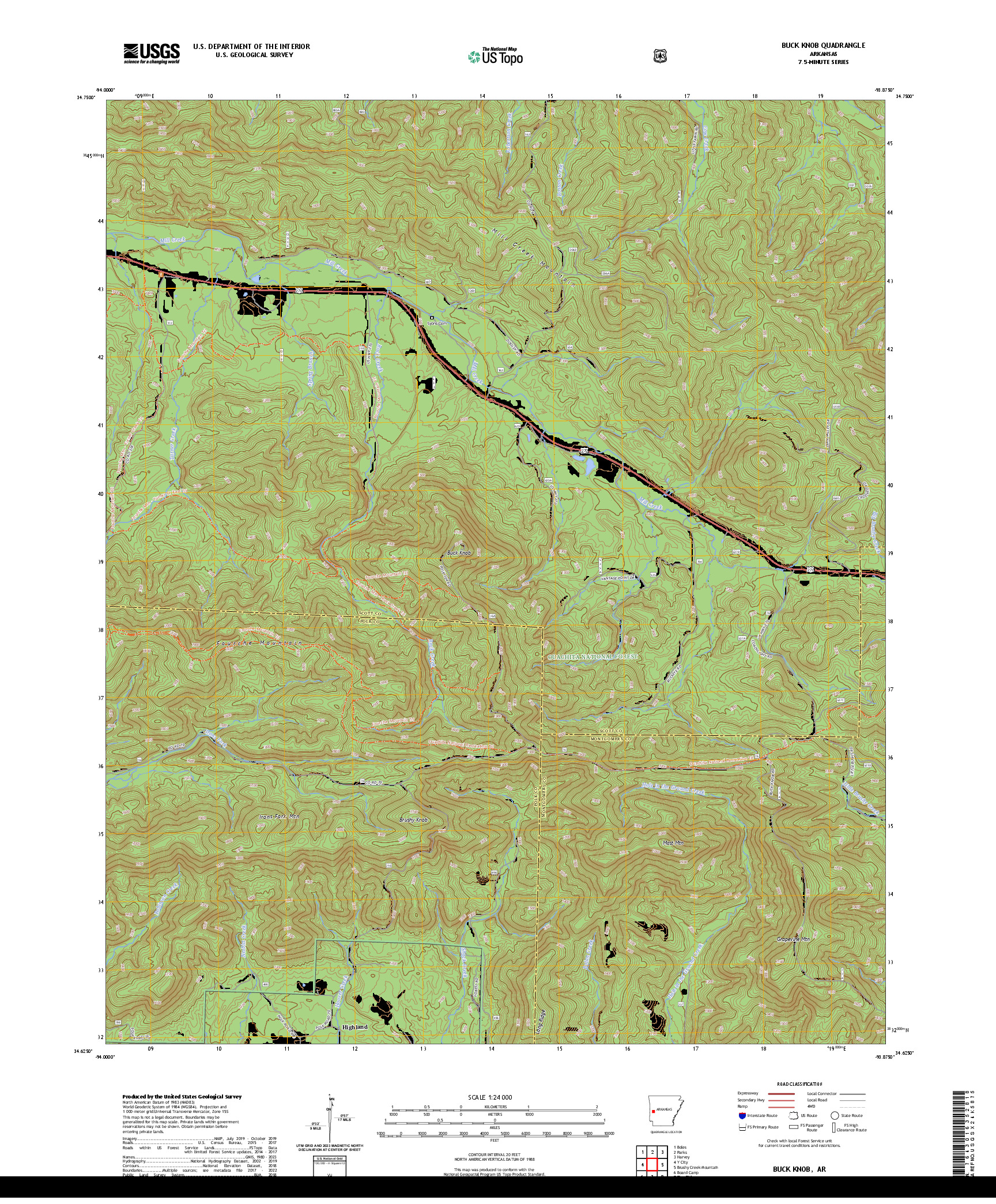 US TOPO 7.5-MINUTE MAP FOR BUCK KNOB, AR