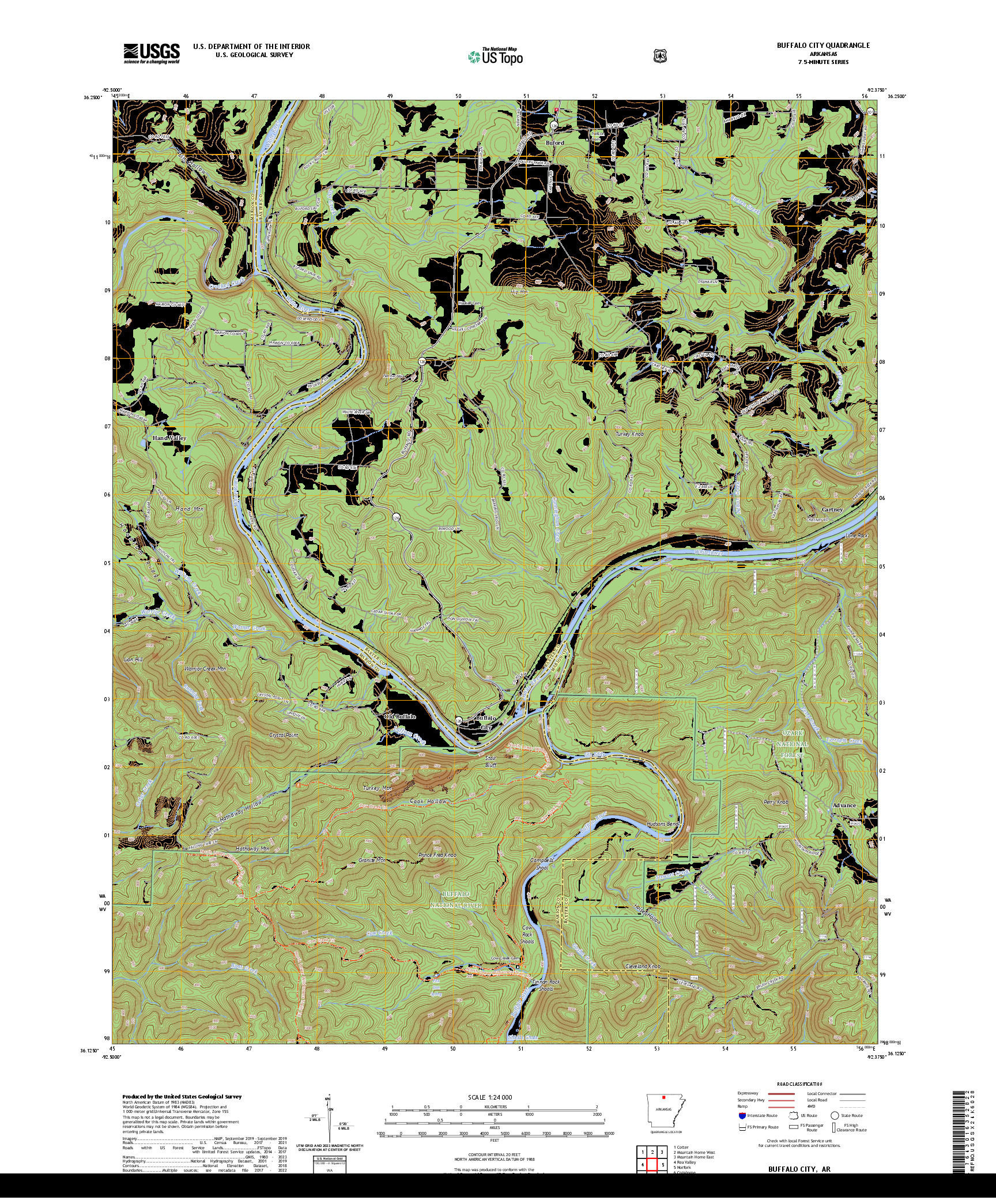 US TOPO 7.5-MINUTE MAP FOR BUFFALO CITY, AR