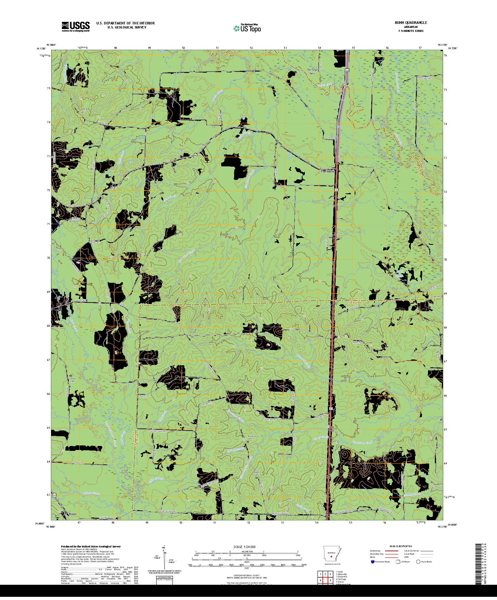 US TOPO 7.5-MINUTE MAP FOR BUNN, AR