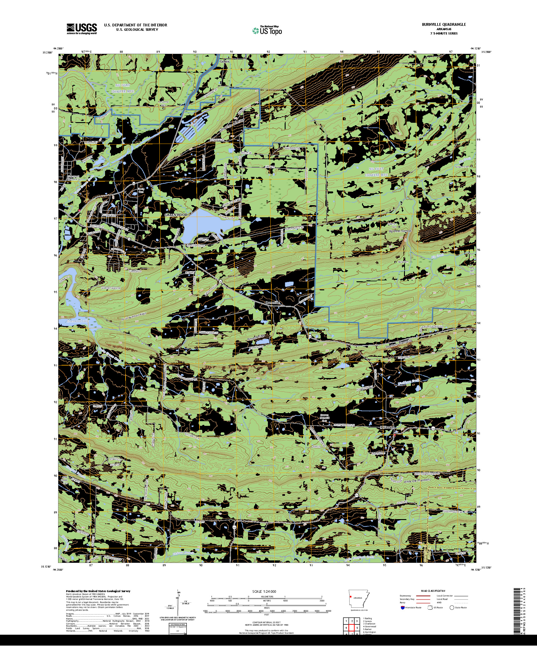 US TOPO 7.5-MINUTE MAP FOR BURNVILLE, AR