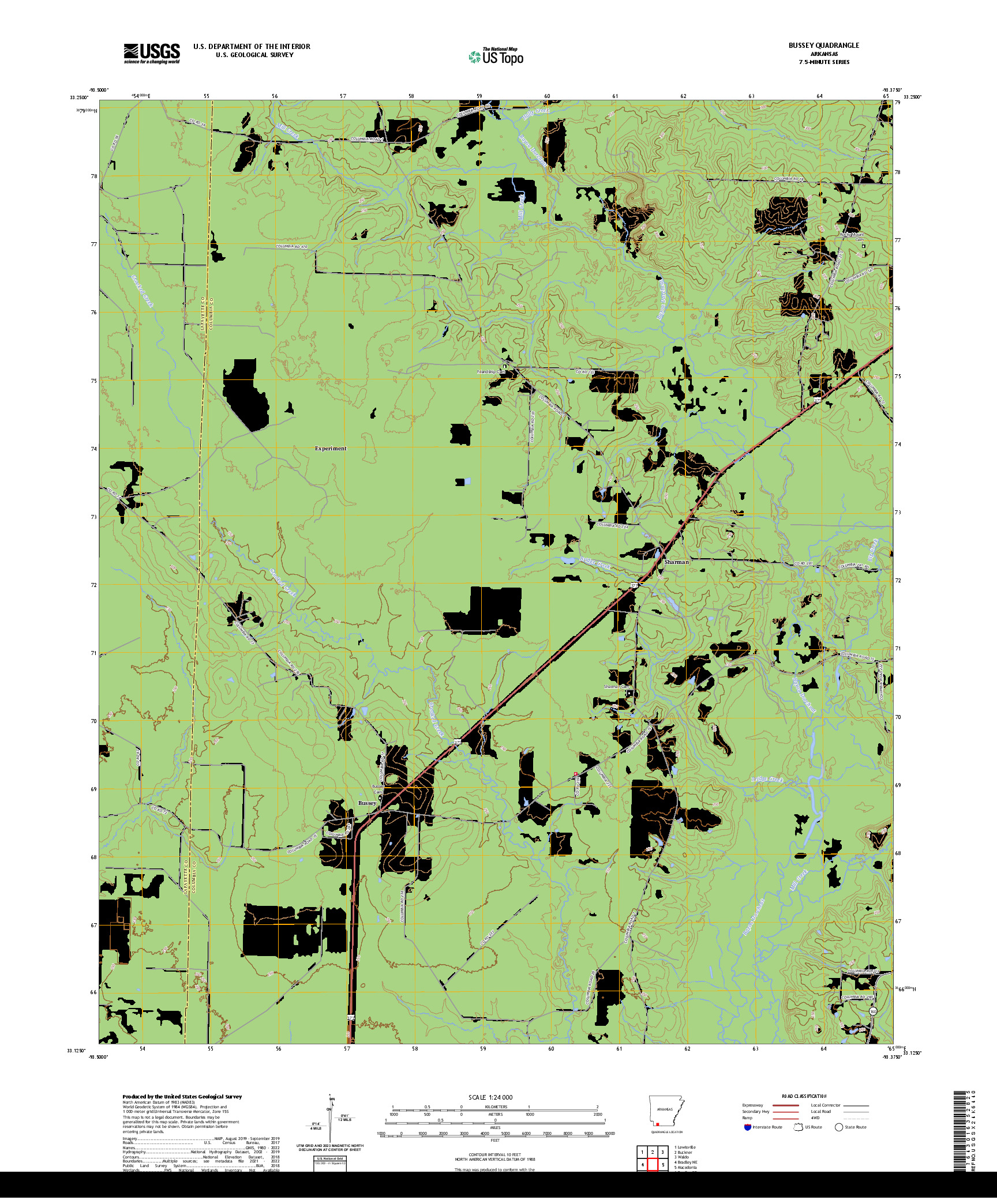 US TOPO 7.5-MINUTE MAP FOR BUSSEY, AR