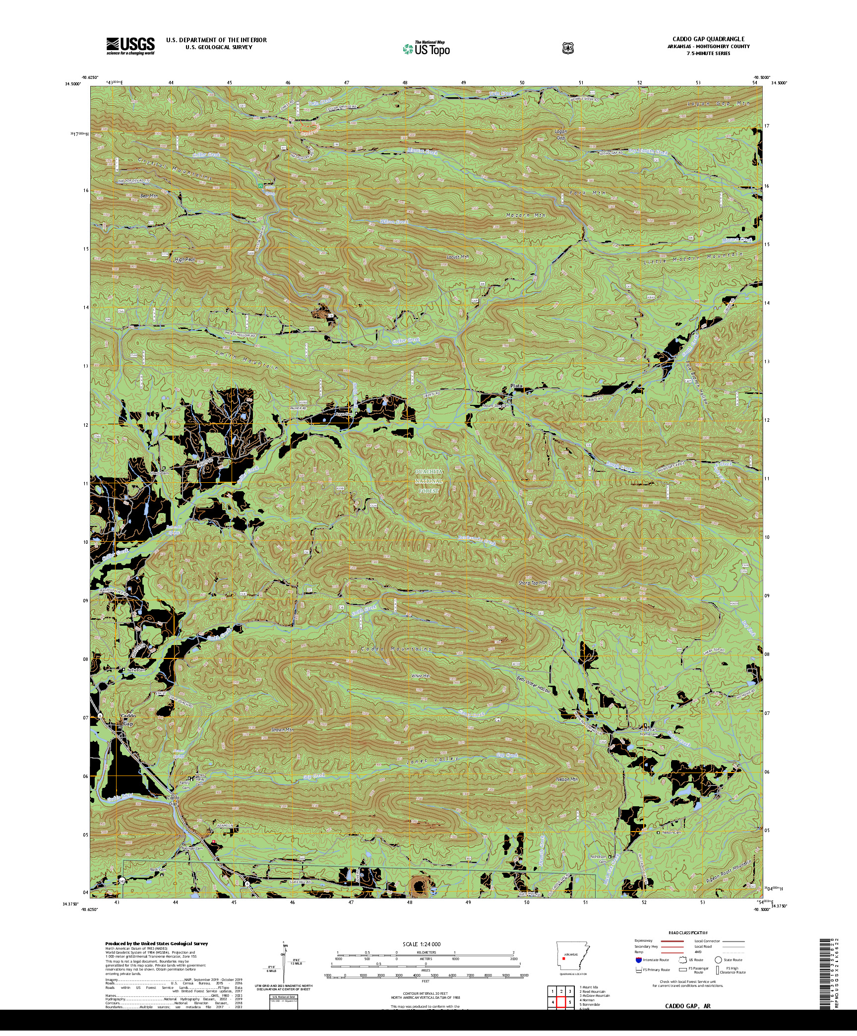 US TOPO 7.5-MINUTE MAP FOR CADDO GAP, AR