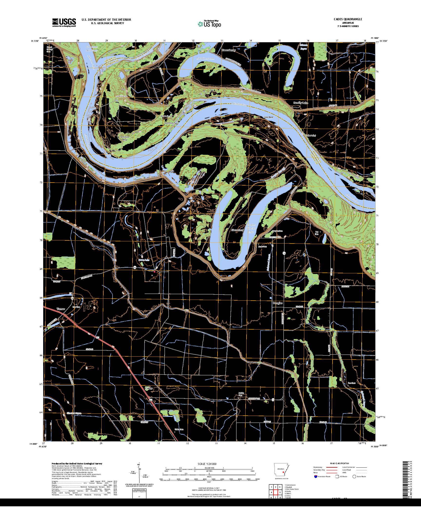 US TOPO 7.5-MINUTE MAP FOR CADES, AR