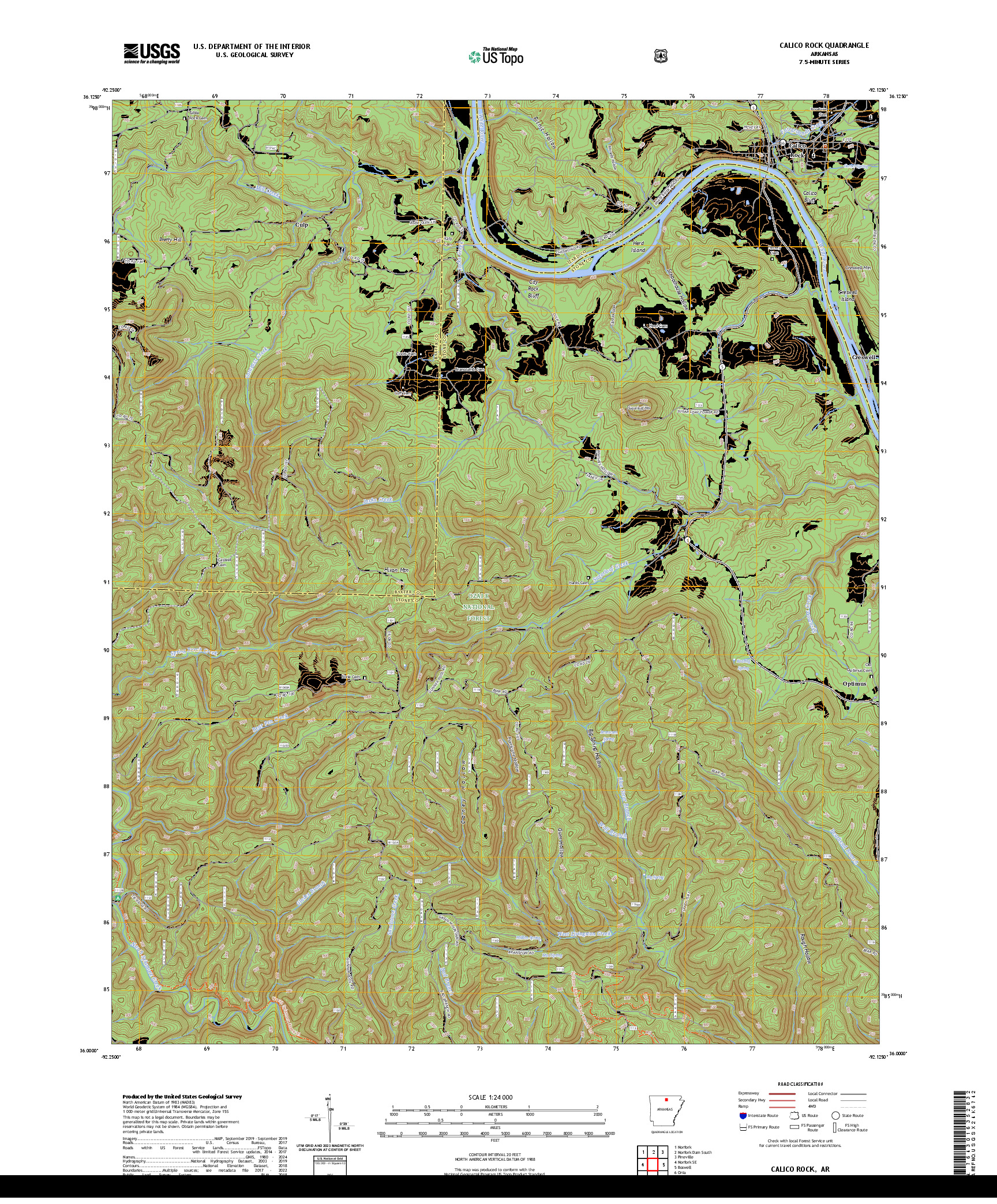 US TOPO 7.5-MINUTE MAP FOR CALICO ROCK, AR