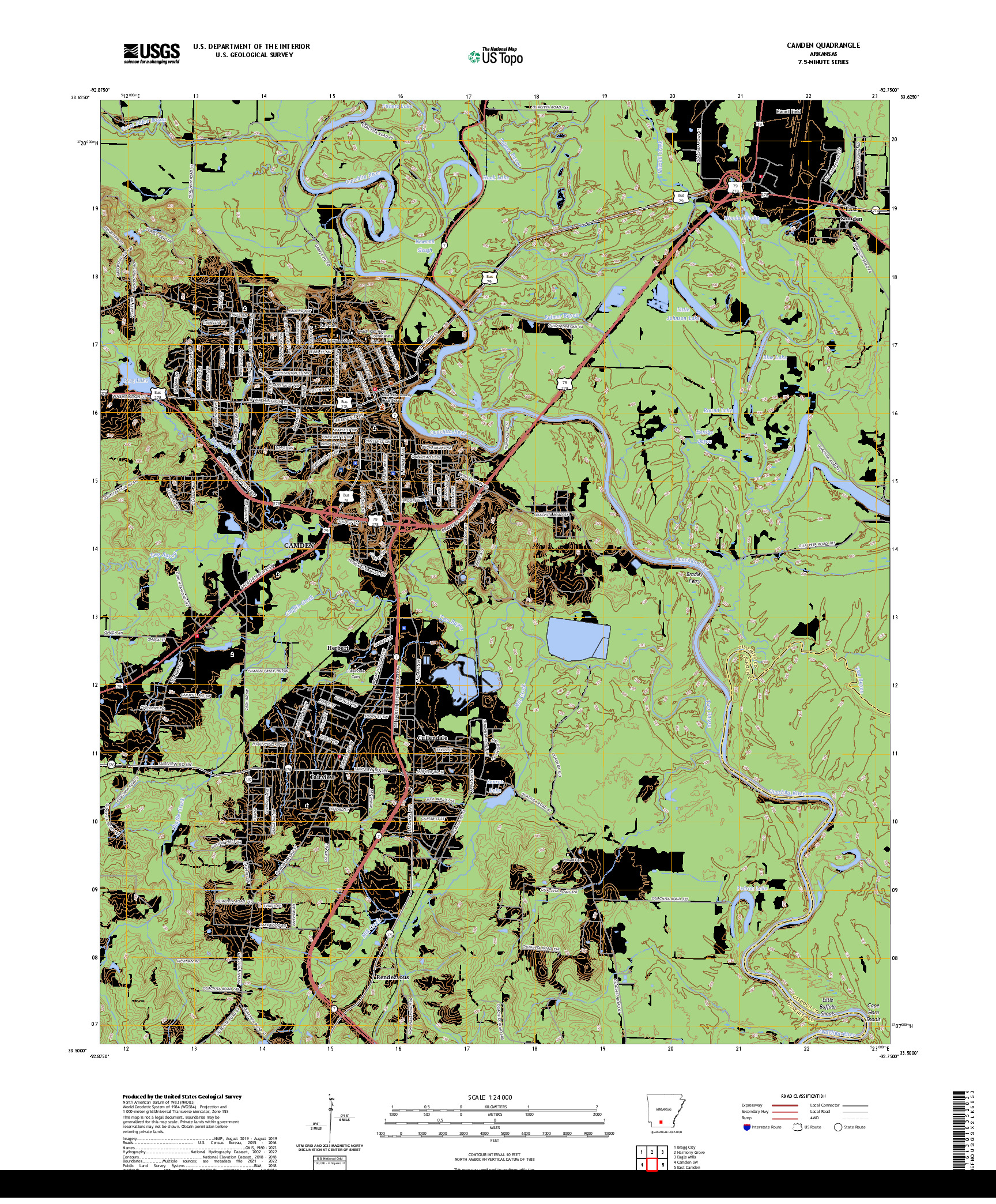 US TOPO 7.5-MINUTE MAP FOR CAMDEN, AR
