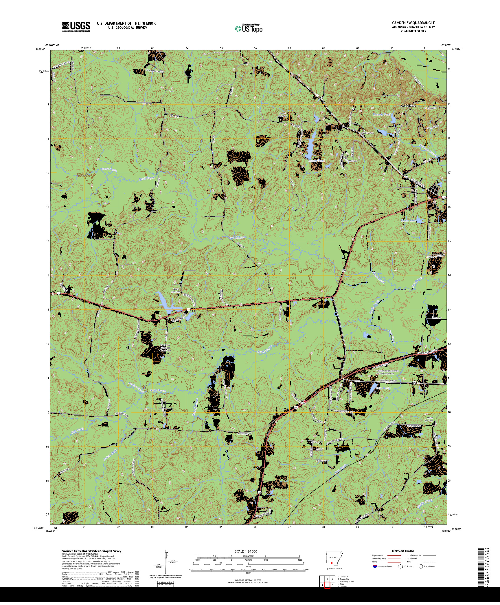 US TOPO 7.5-MINUTE MAP FOR CAMDEN SW, AR