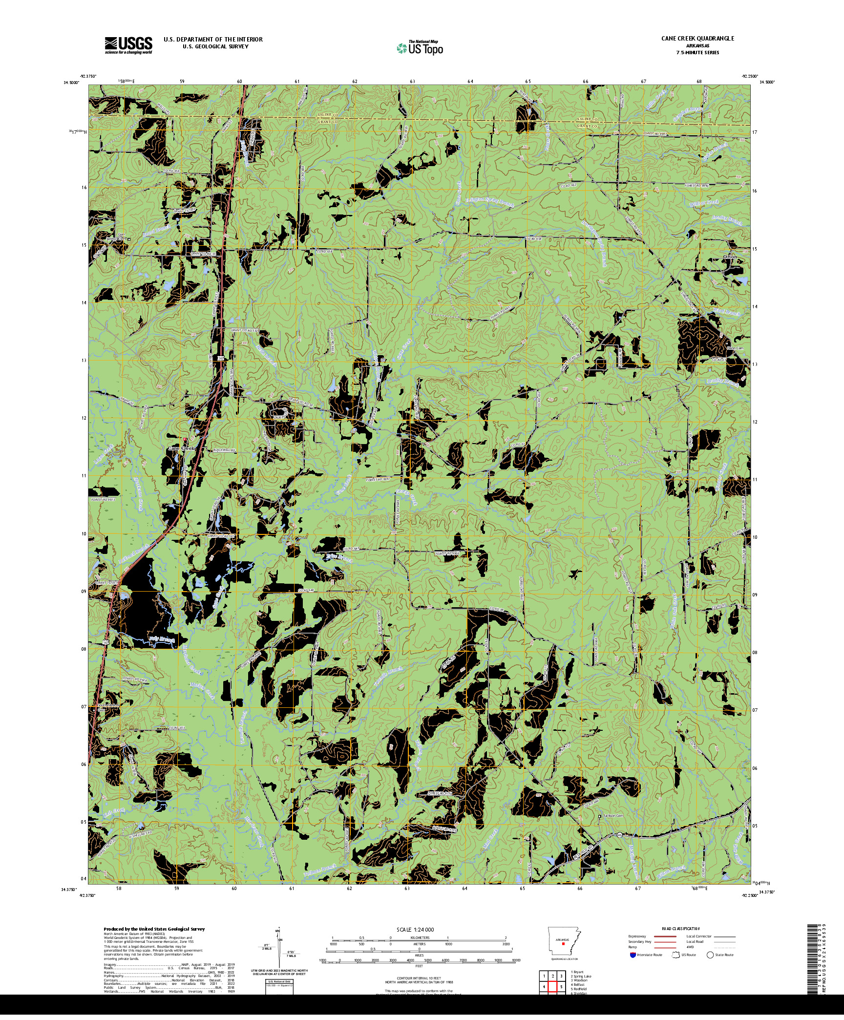 US TOPO 7.5-MINUTE MAP FOR CANE CREEK, AR