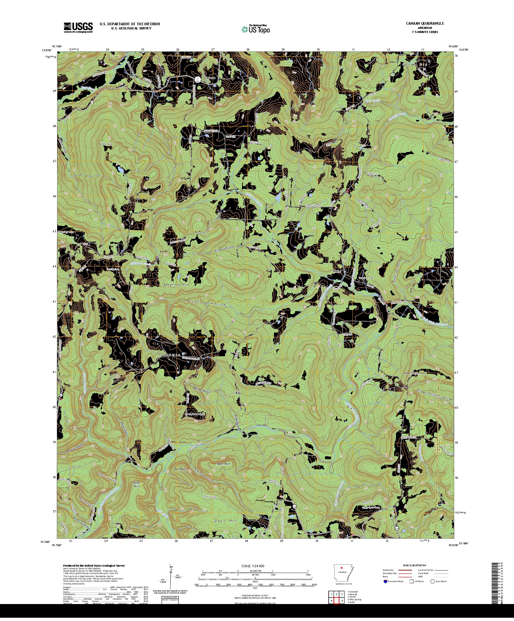 US TOPO 7.5-MINUTE MAP FOR CANAAN, AR