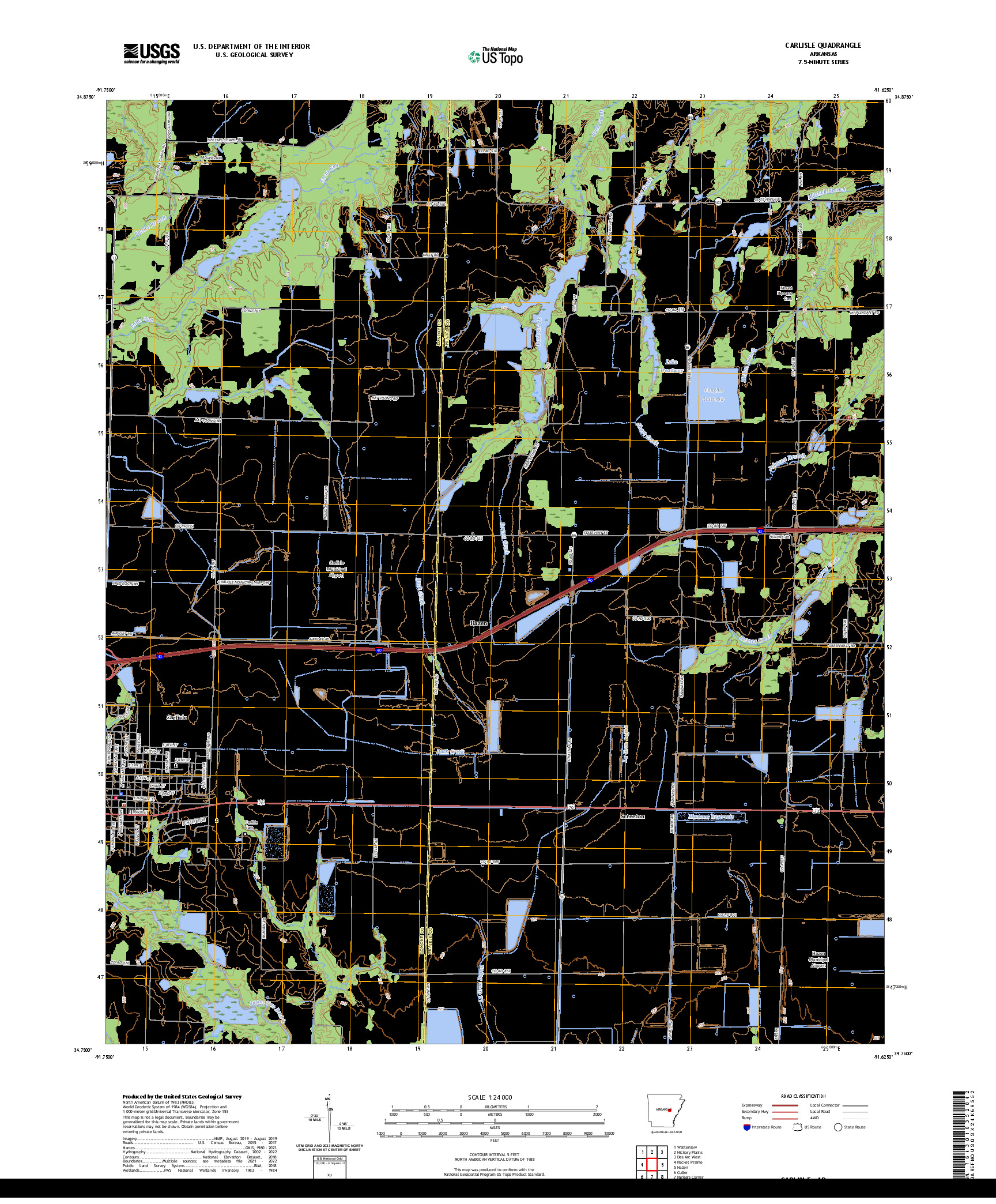US TOPO 7.5-MINUTE MAP FOR CARLISLE, AR