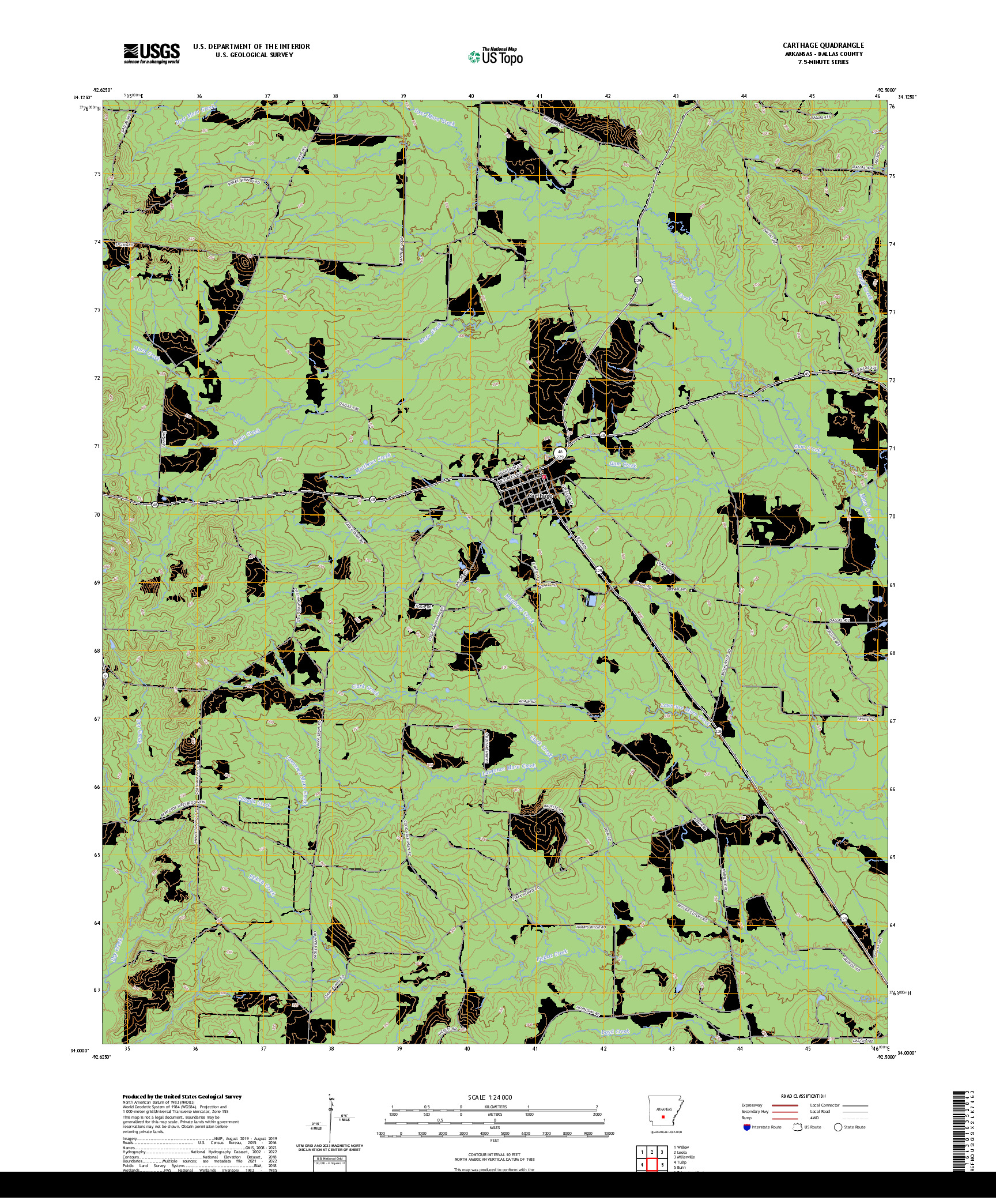 US TOPO 7.5-MINUTE MAP FOR CARTHAGE, AR