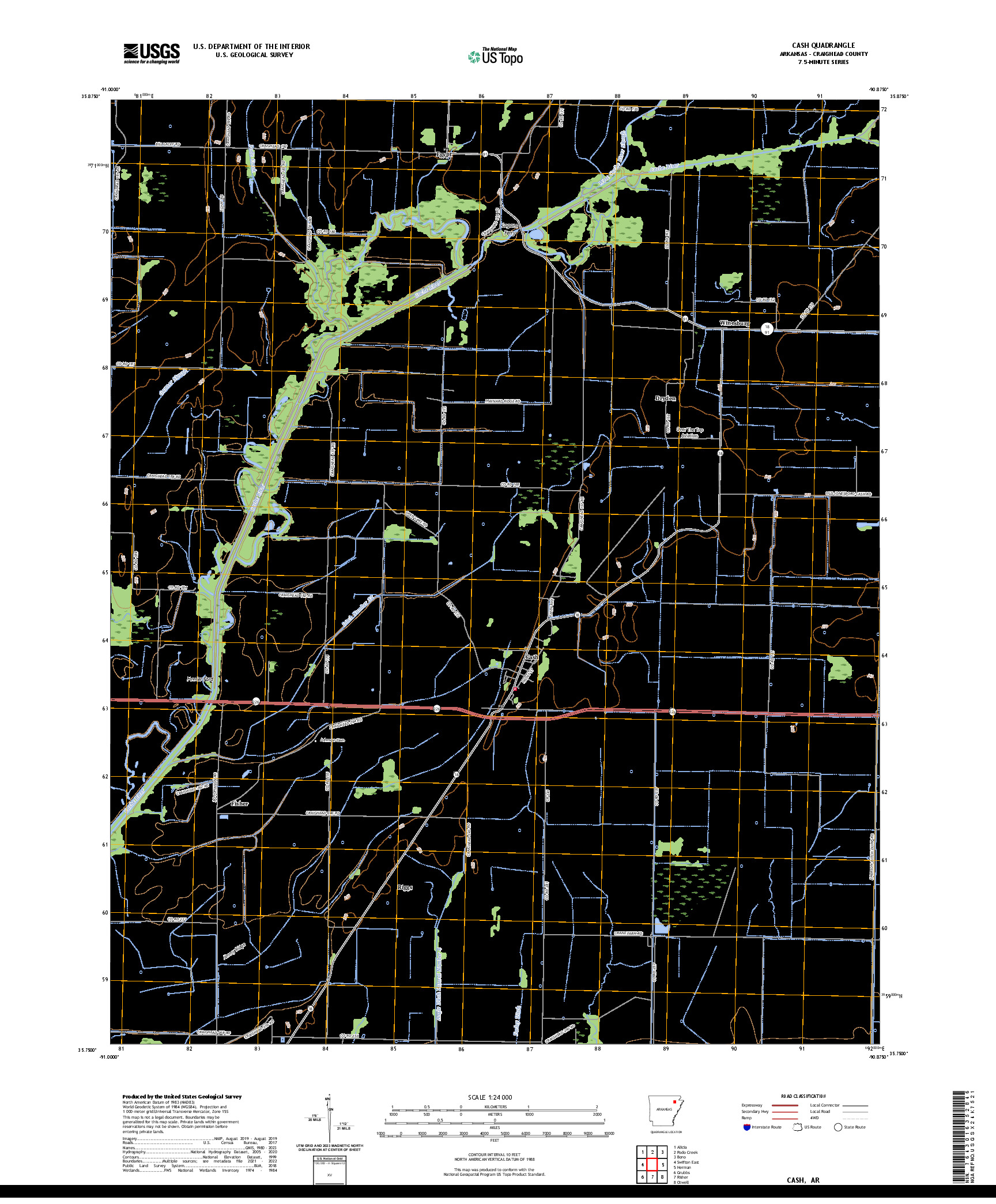 US TOPO 7.5-MINUTE MAP FOR CASH, AR