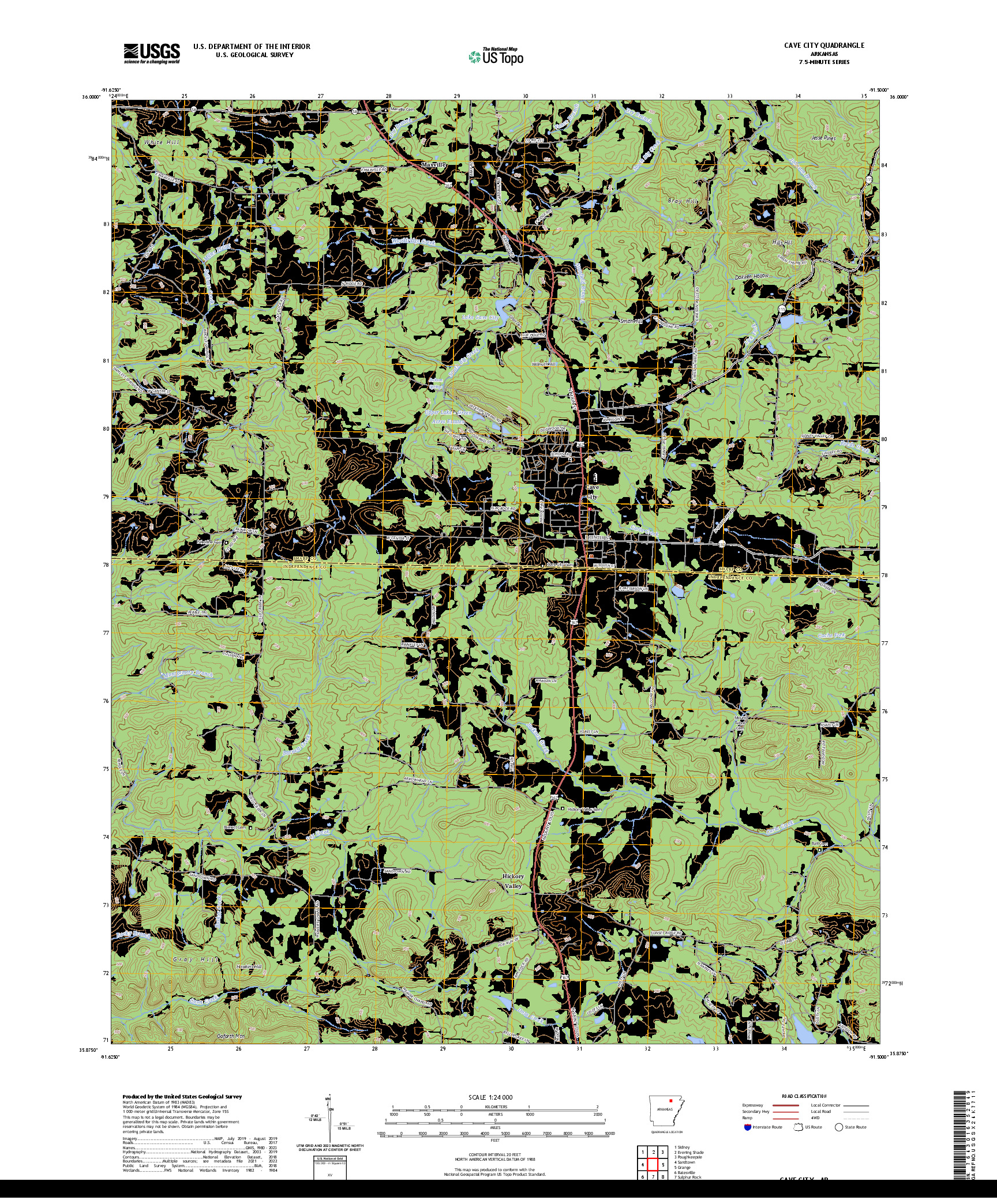 US TOPO 7.5-MINUTE MAP FOR CAVE CITY, AR