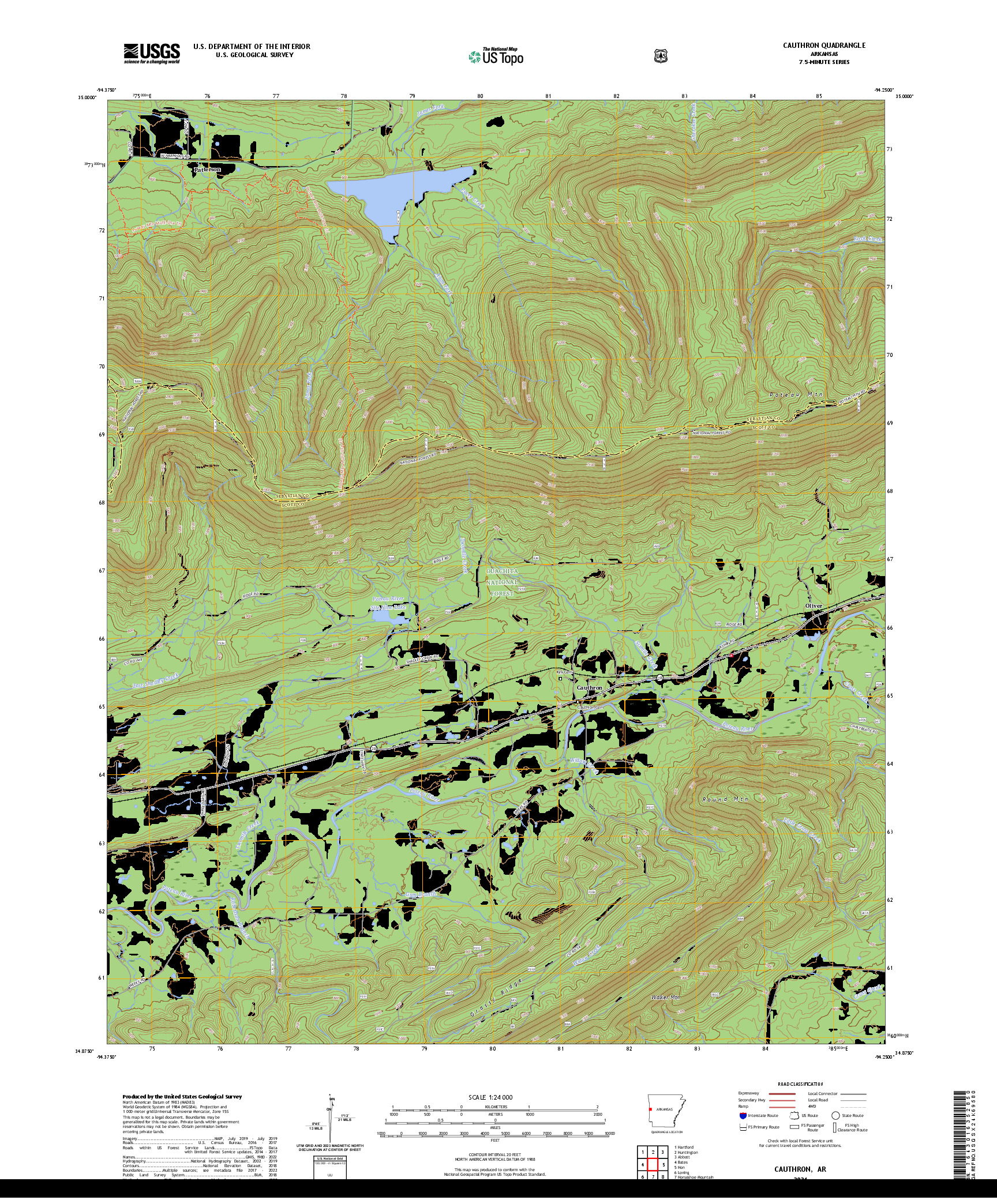 US TOPO 7.5-MINUTE MAP FOR CAUTHRON, AR