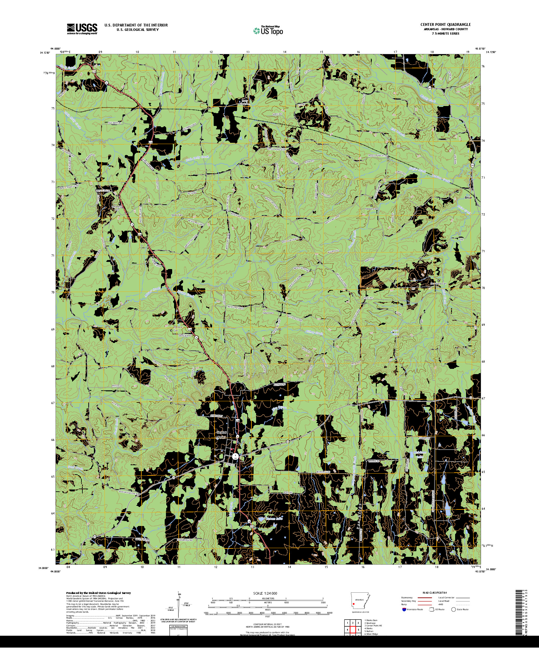 US TOPO 7.5-MINUTE MAP FOR CENTER POINT, AR