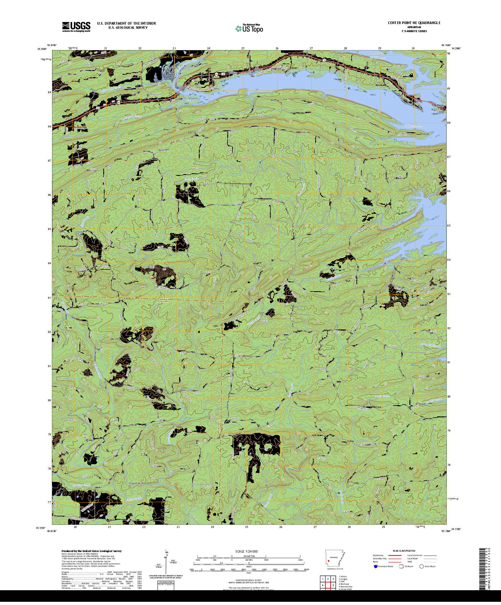 US TOPO 7.5-MINUTE MAP FOR CENTER POINT NE, AR