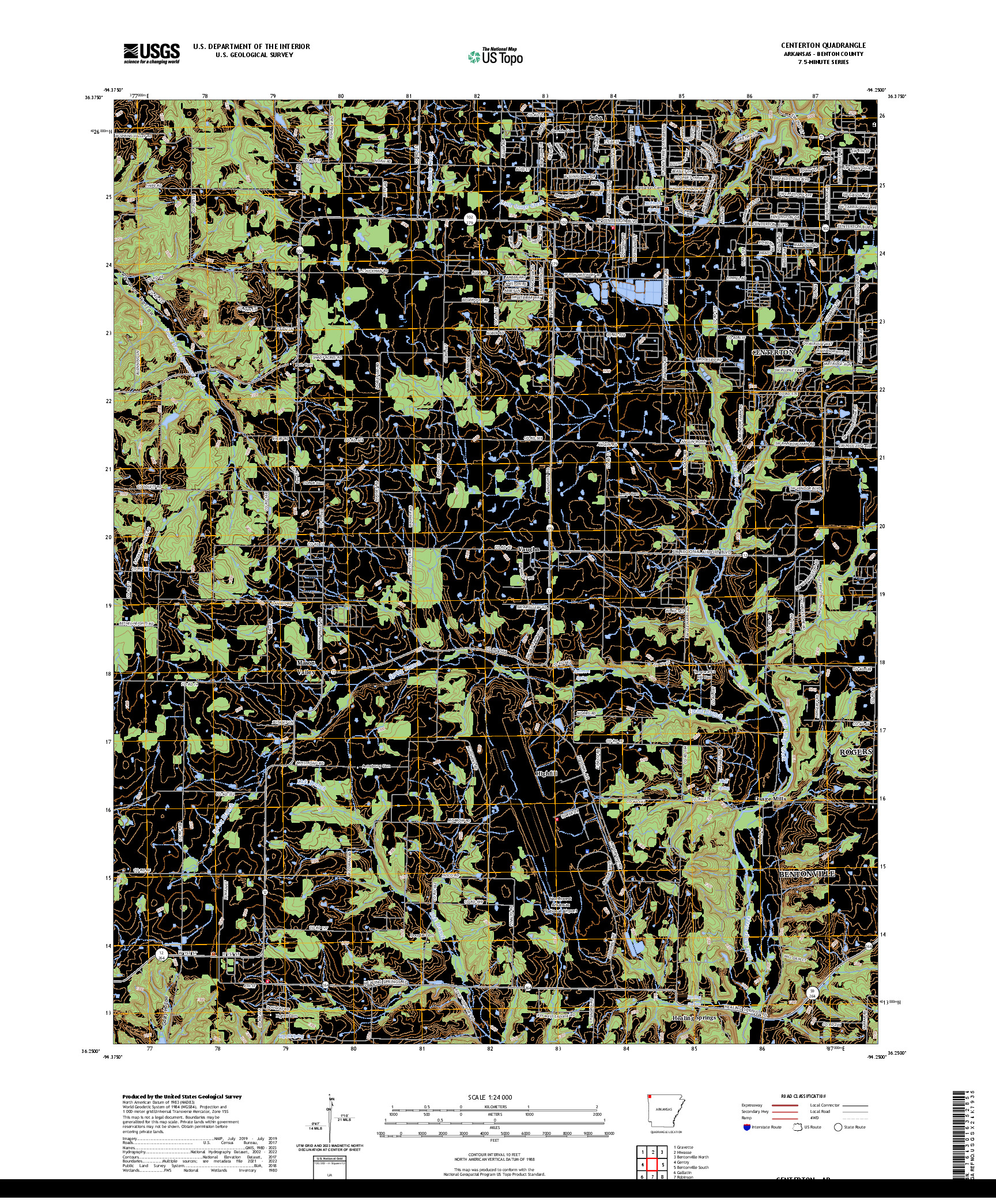 US TOPO 7.5-MINUTE MAP FOR CENTERTON, AR
