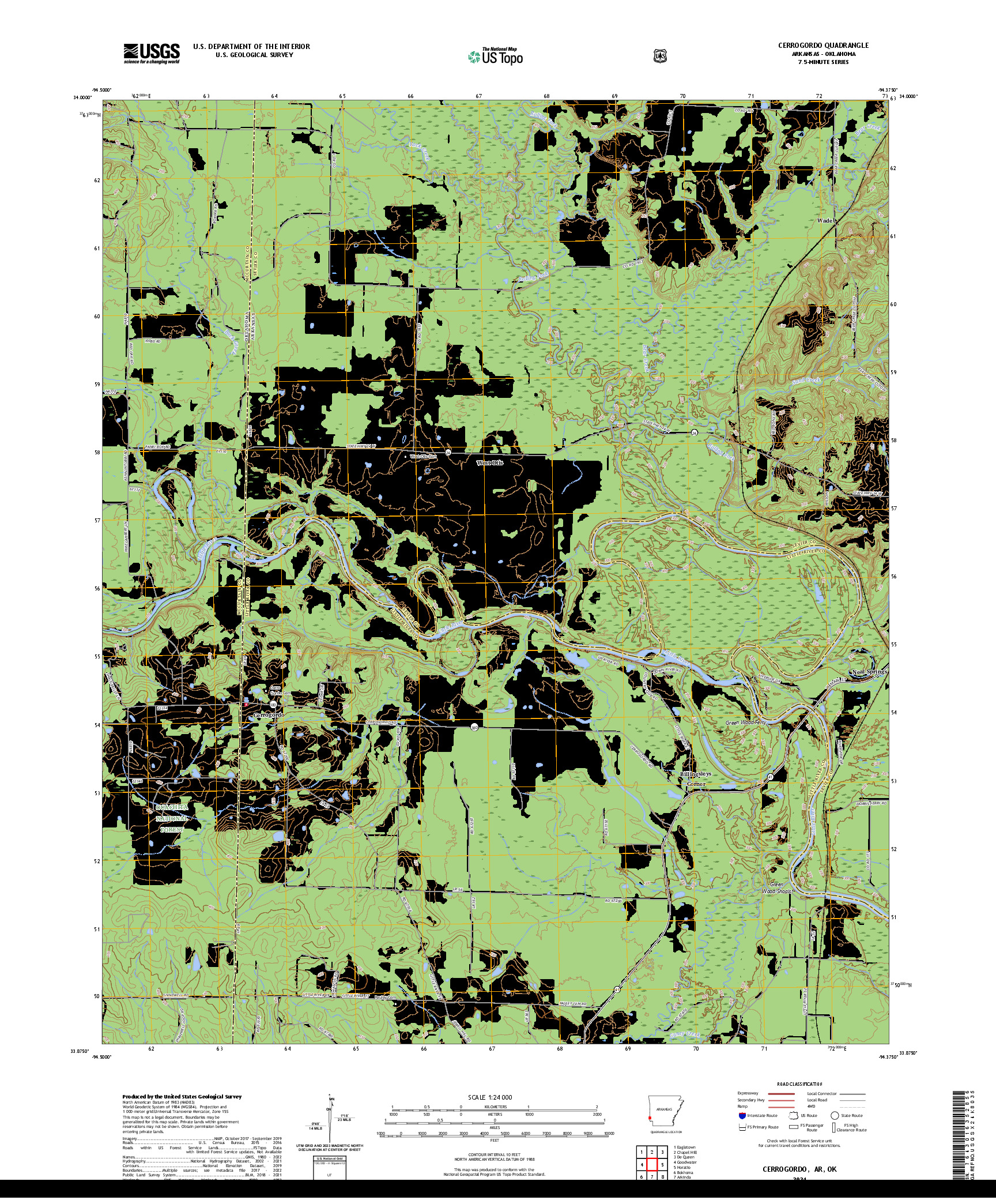 US TOPO 7.5-MINUTE MAP FOR CERROGORDO, AR,OK