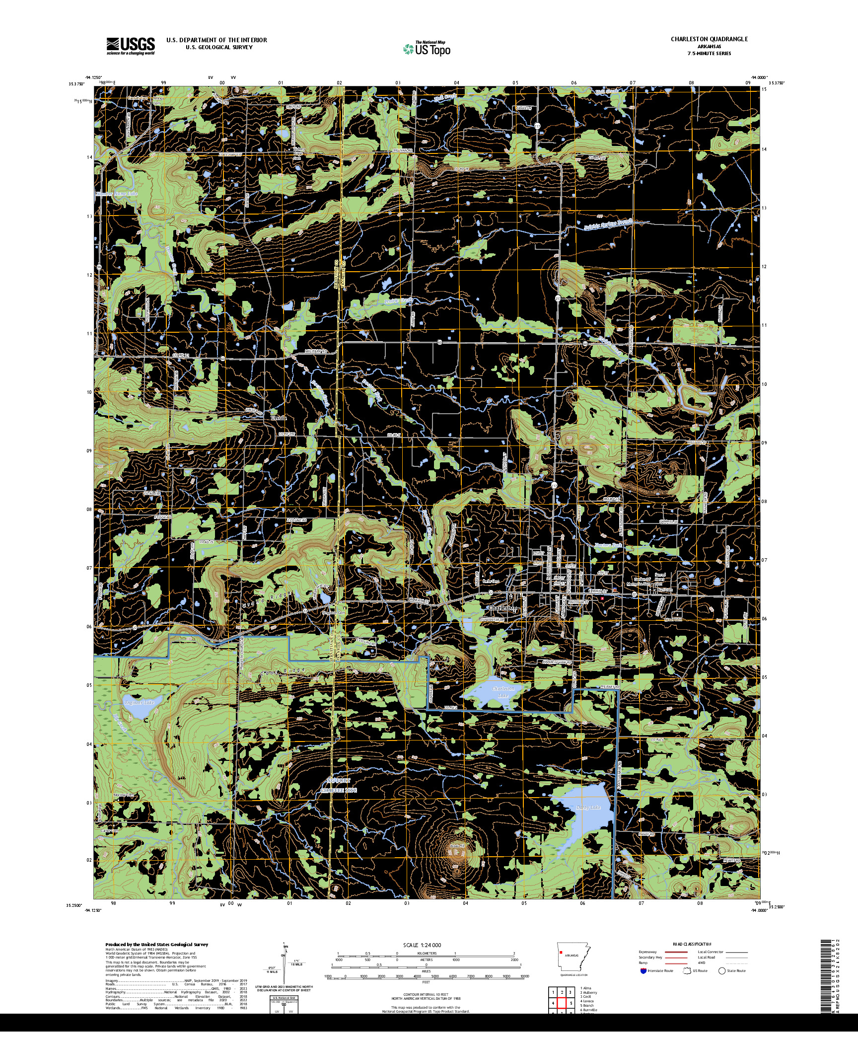 US TOPO 7.5-MINUTE MAP FOR CHARLESTON, AR