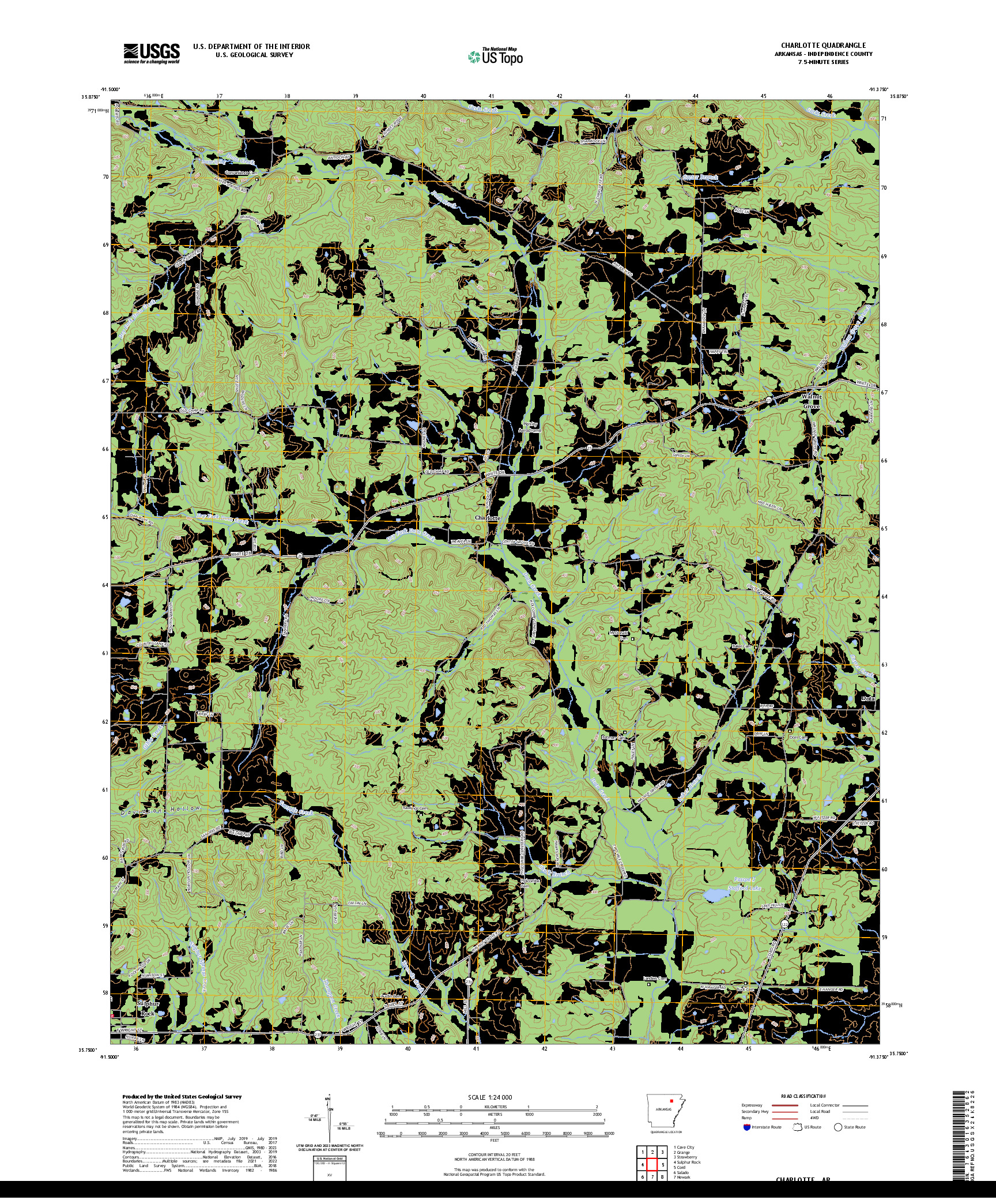 US TOPO 7.5-MINUTE MAP FOR CHARLOTTE, AR