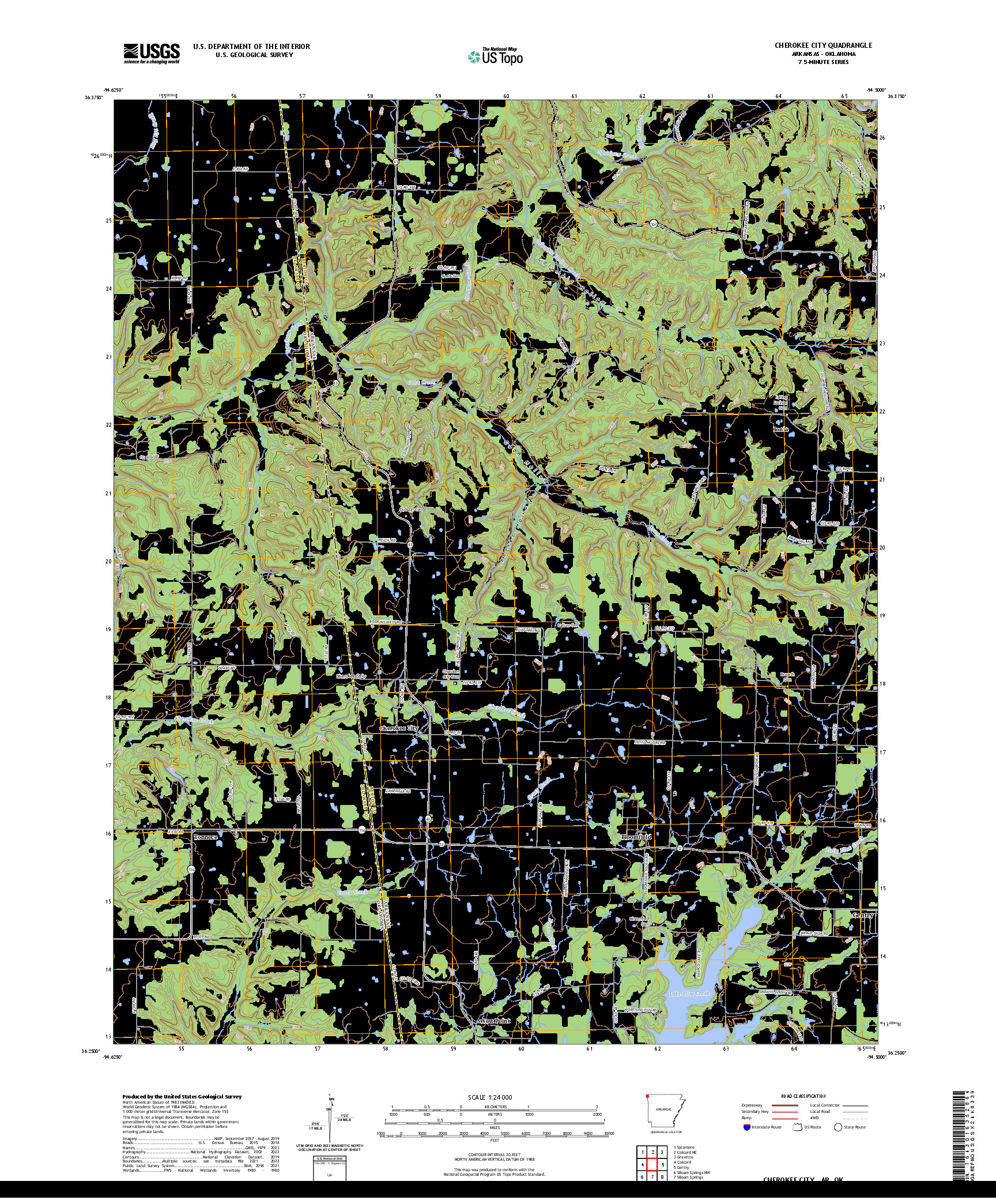 US TOPO 7.5-MINUTE MAP FOR CHEROKEE CITY, AR,OK