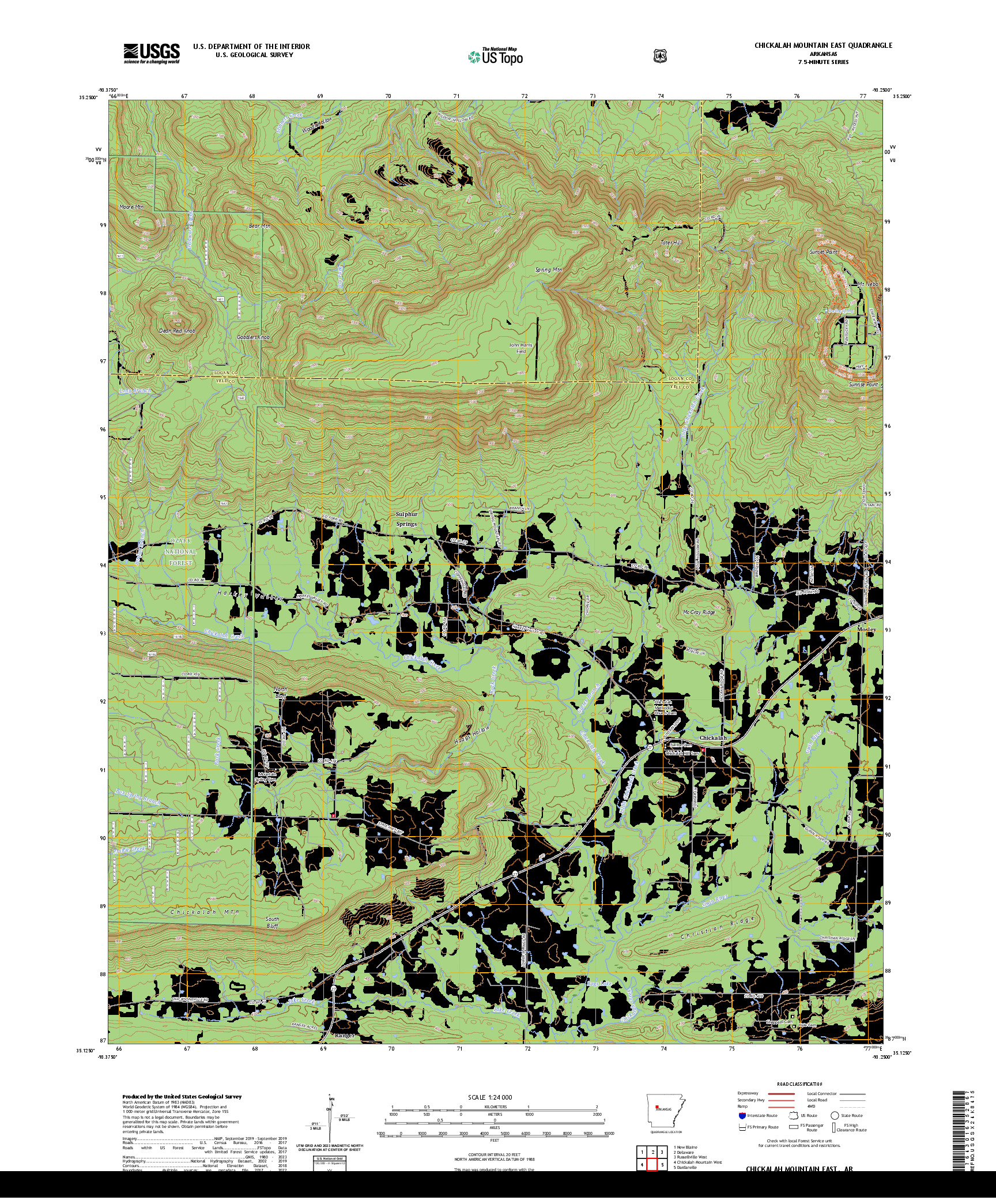 US TOPO 7.5-MINUTE MAP FOR CHICKALAH MOUNTAIN EAST, AR