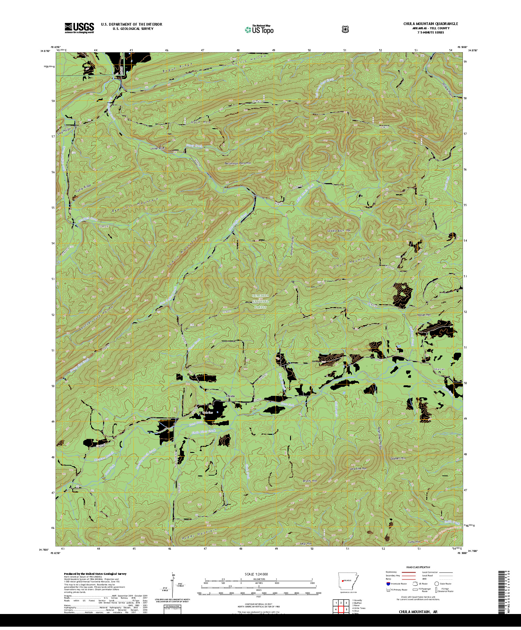 US TOPO 7.5-MINUTE MAP FOR CHULA MOUNTAIN, AR