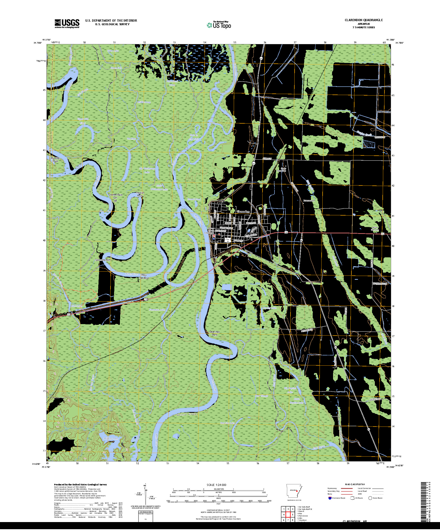US TOPO 7.5-MINUTE MAP FOR CLARENDON, AR