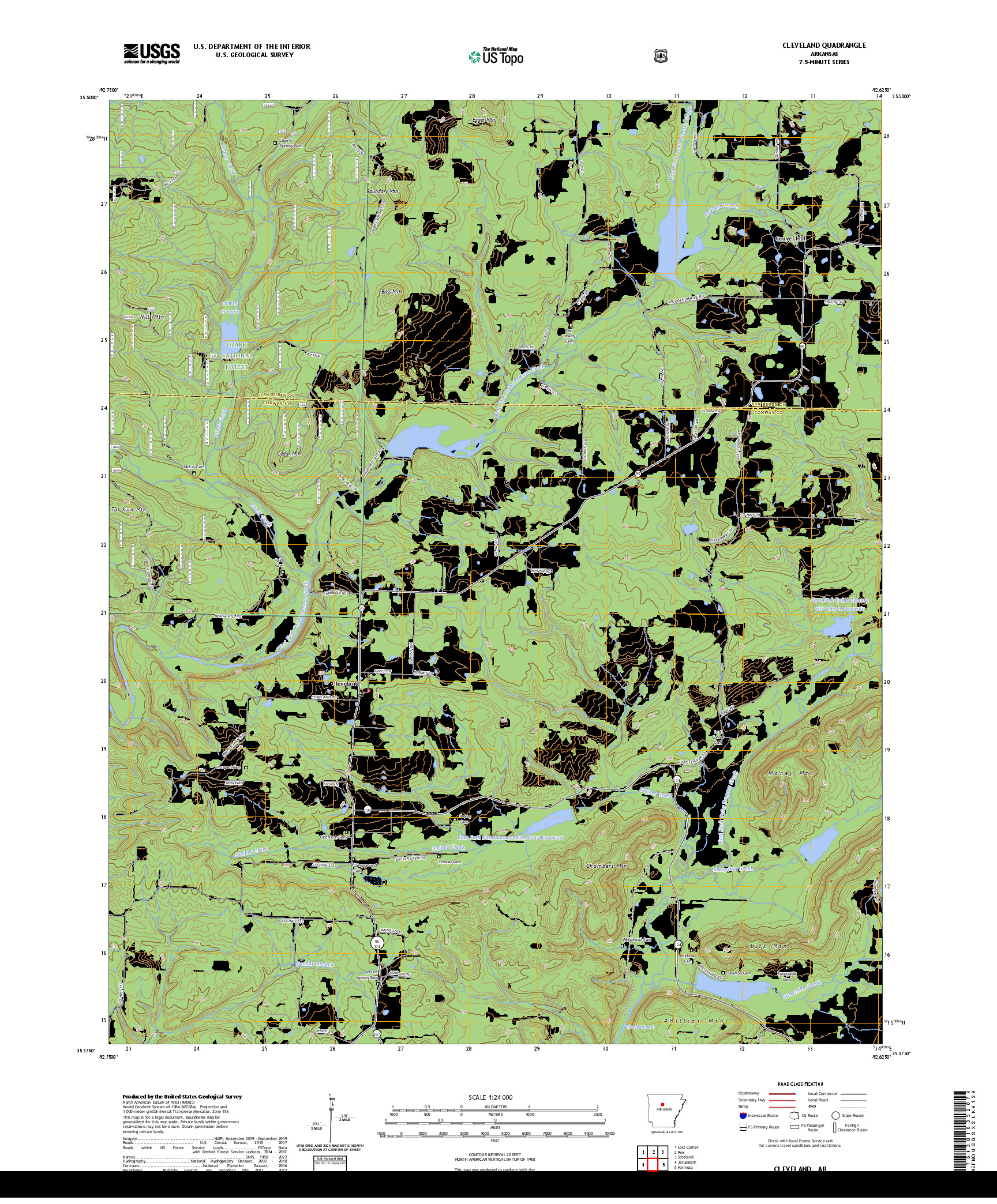 US TOPO 7.5-MINUTE MAP FOR CLEVELAND, AR