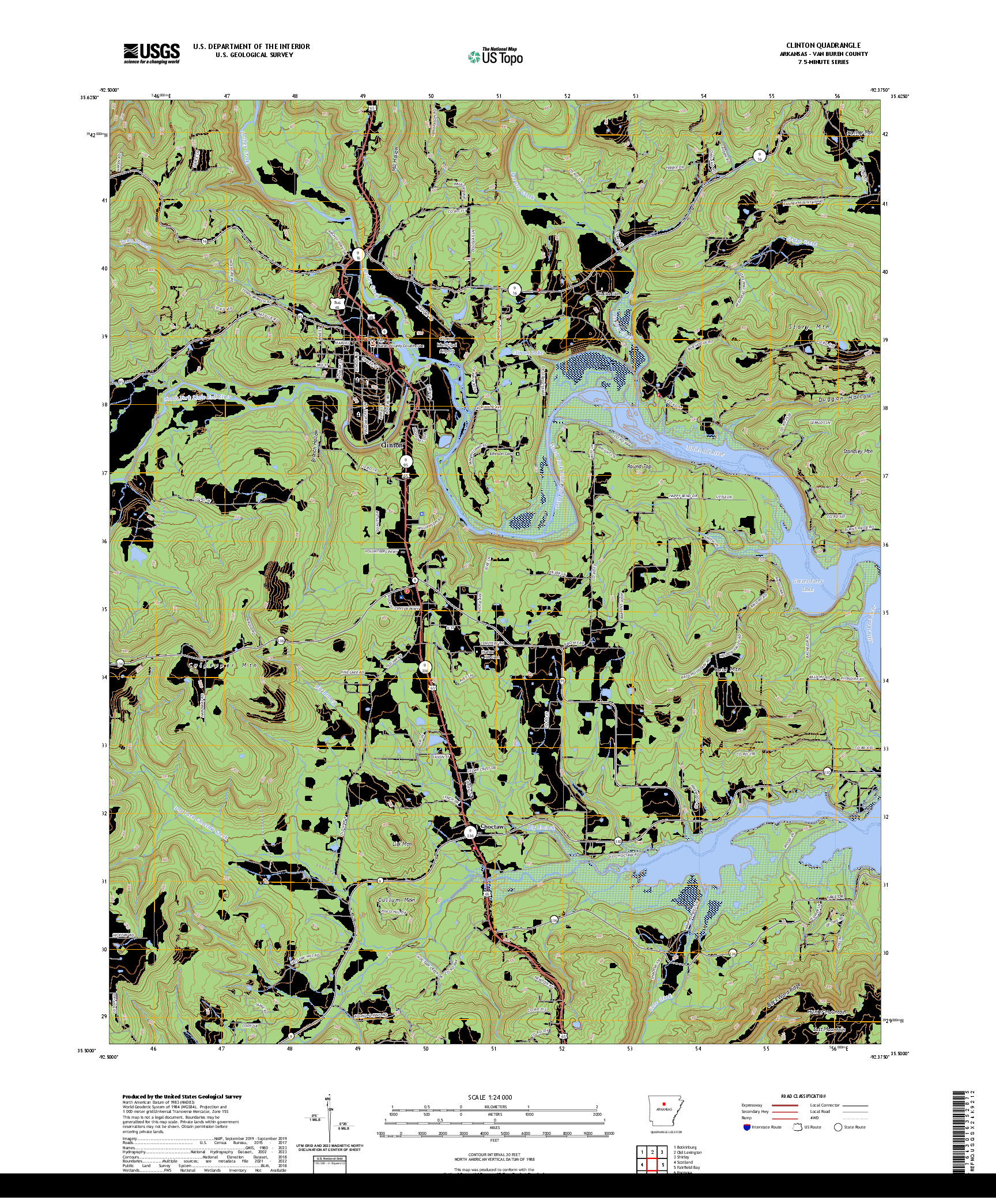 US TOPO 7.5-MINUTE MAP FOR CLINTON, AR
