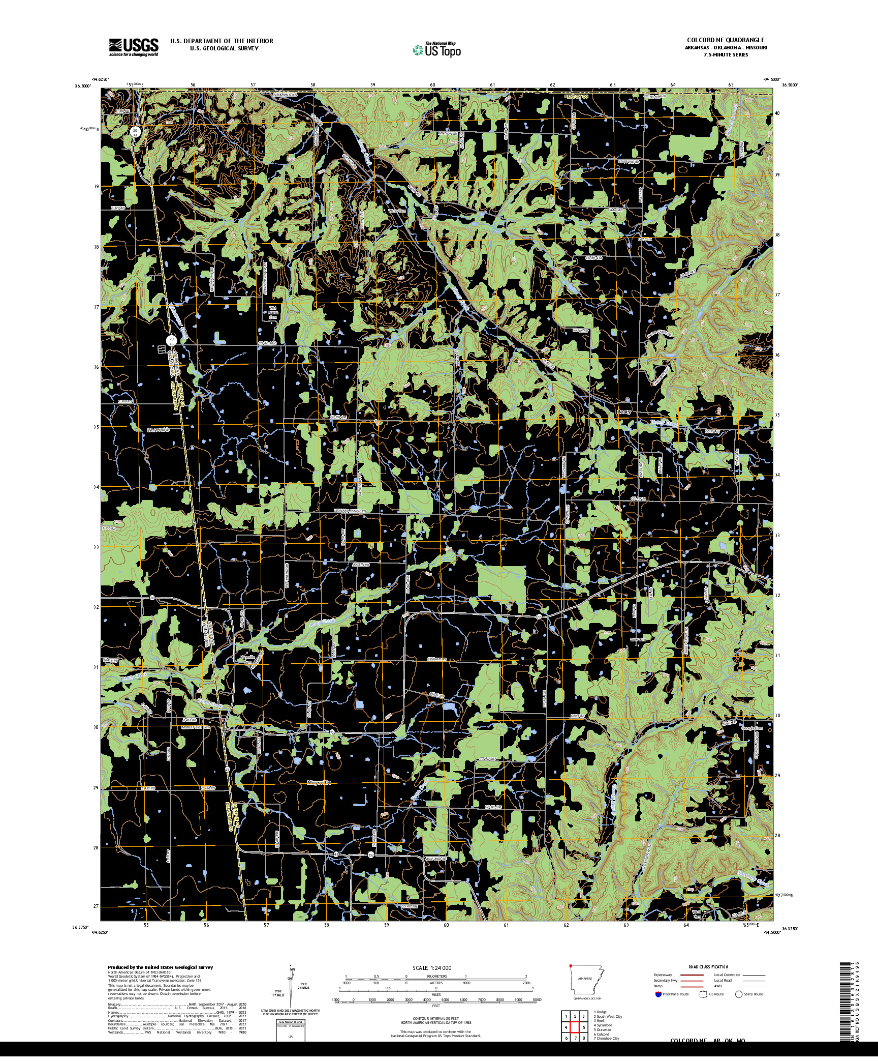 US TOPO 7.5-MINUTE MAP FOR COLCORD NE, AR,OK,MO