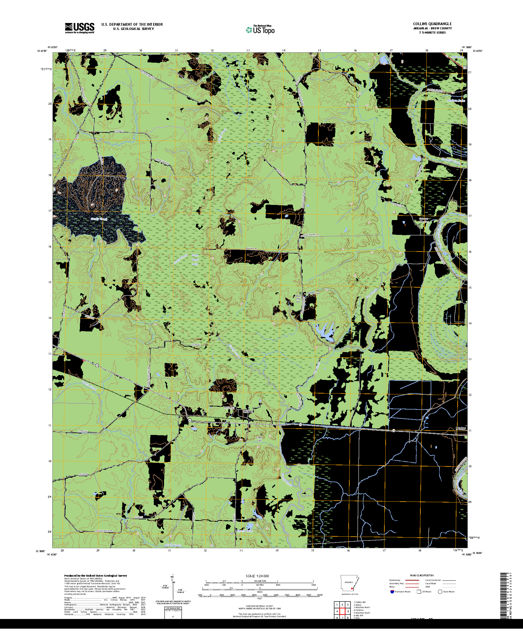 US TOPO 7.5-MINUTE MAP FOR COLLINS, AR