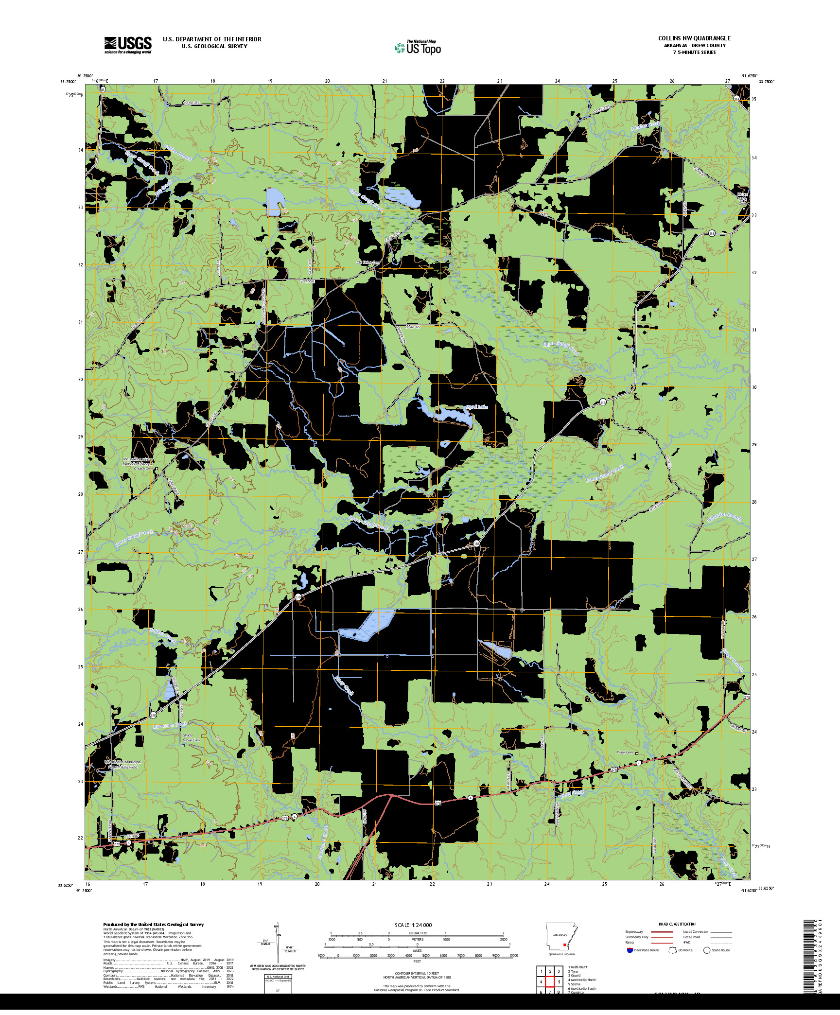 US TOPO 7.5-MINUTE MAP FOR COLLINS NW, AR