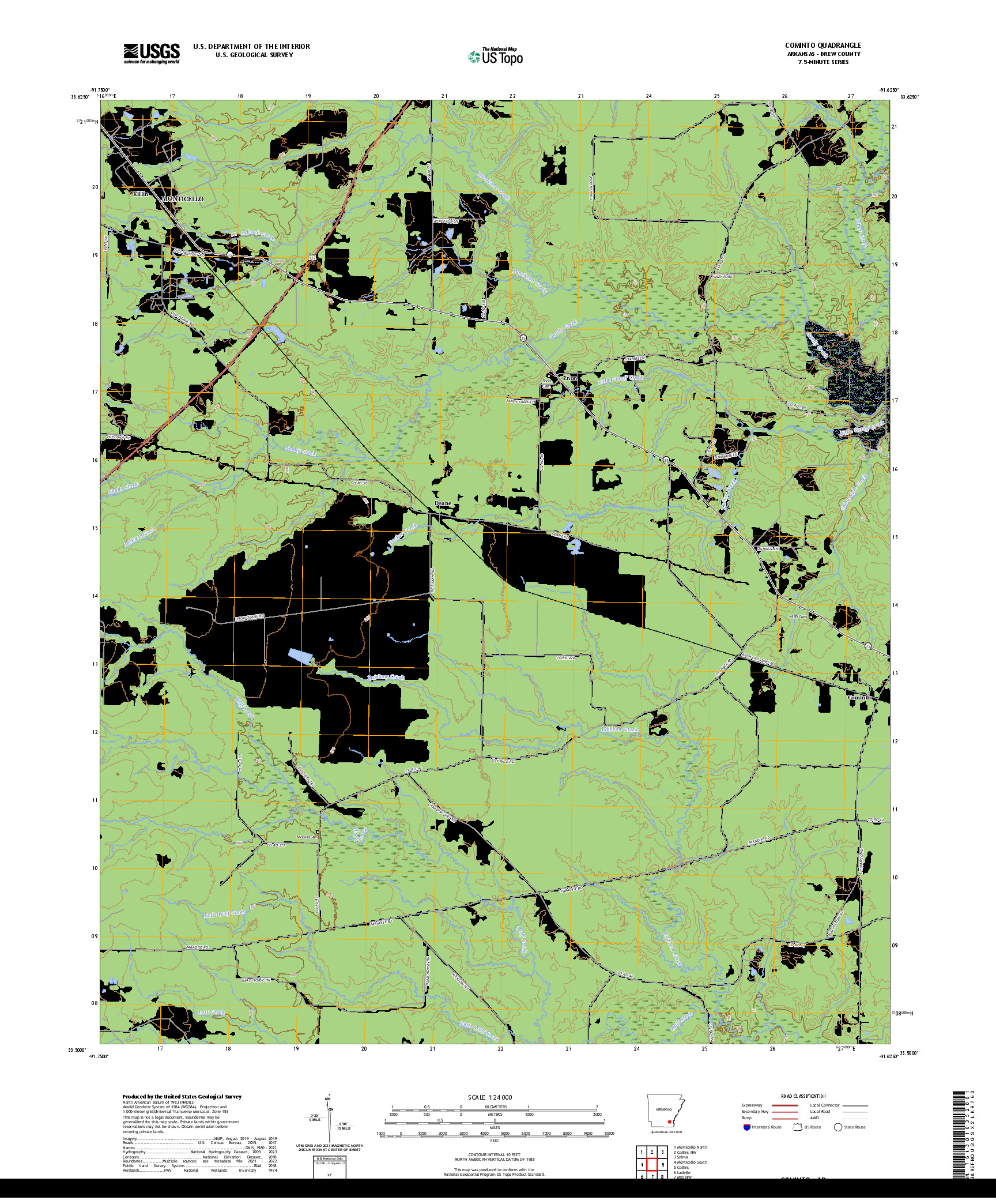US TOPO 7.5-MINUTE MAP FOR COMINTO, AR