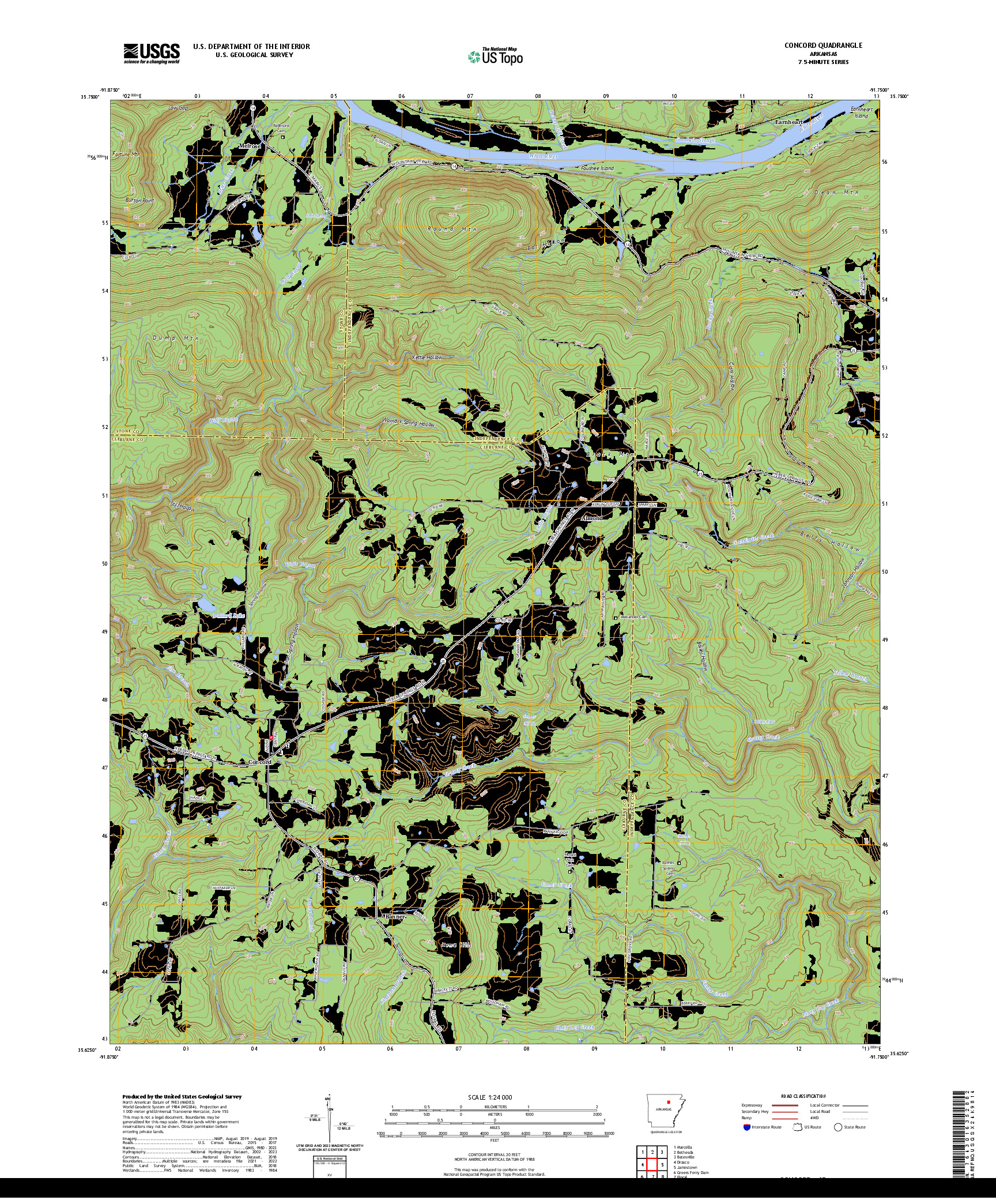 US TOPO 7.5-MINUTE MAP FOR CONCORD, AR