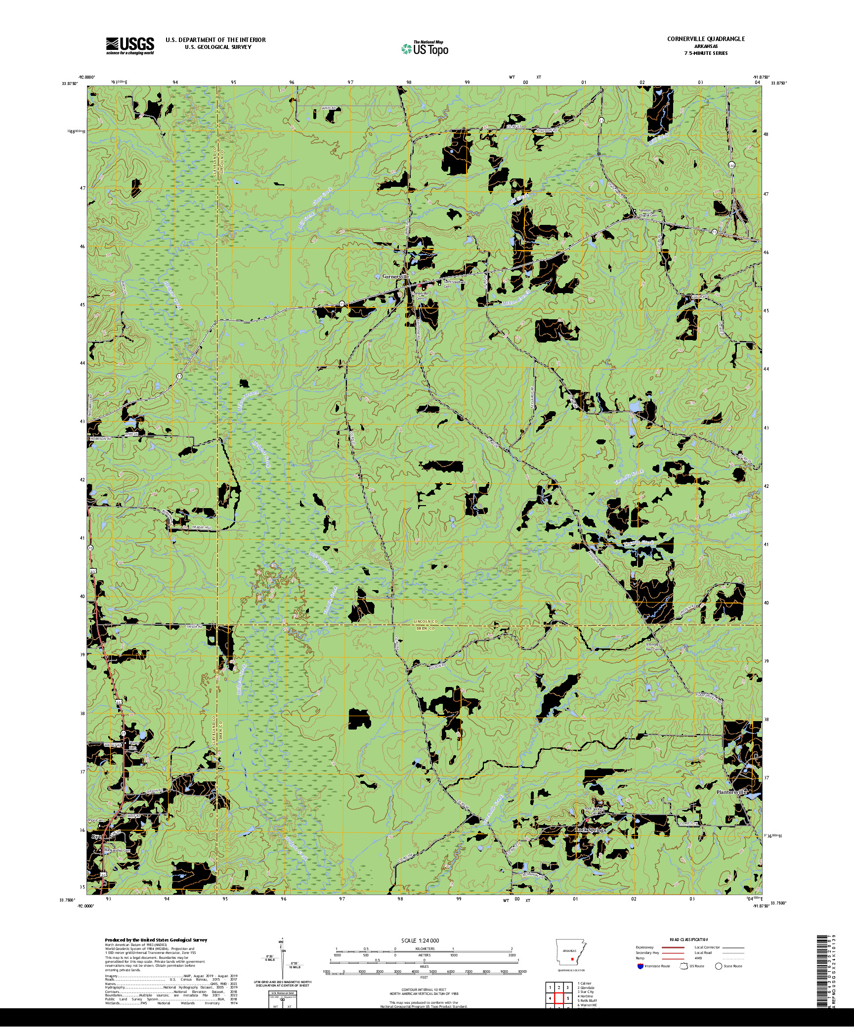US TOPO 7.5-MINUTE MAP FOR CORNERVILLE, AR
