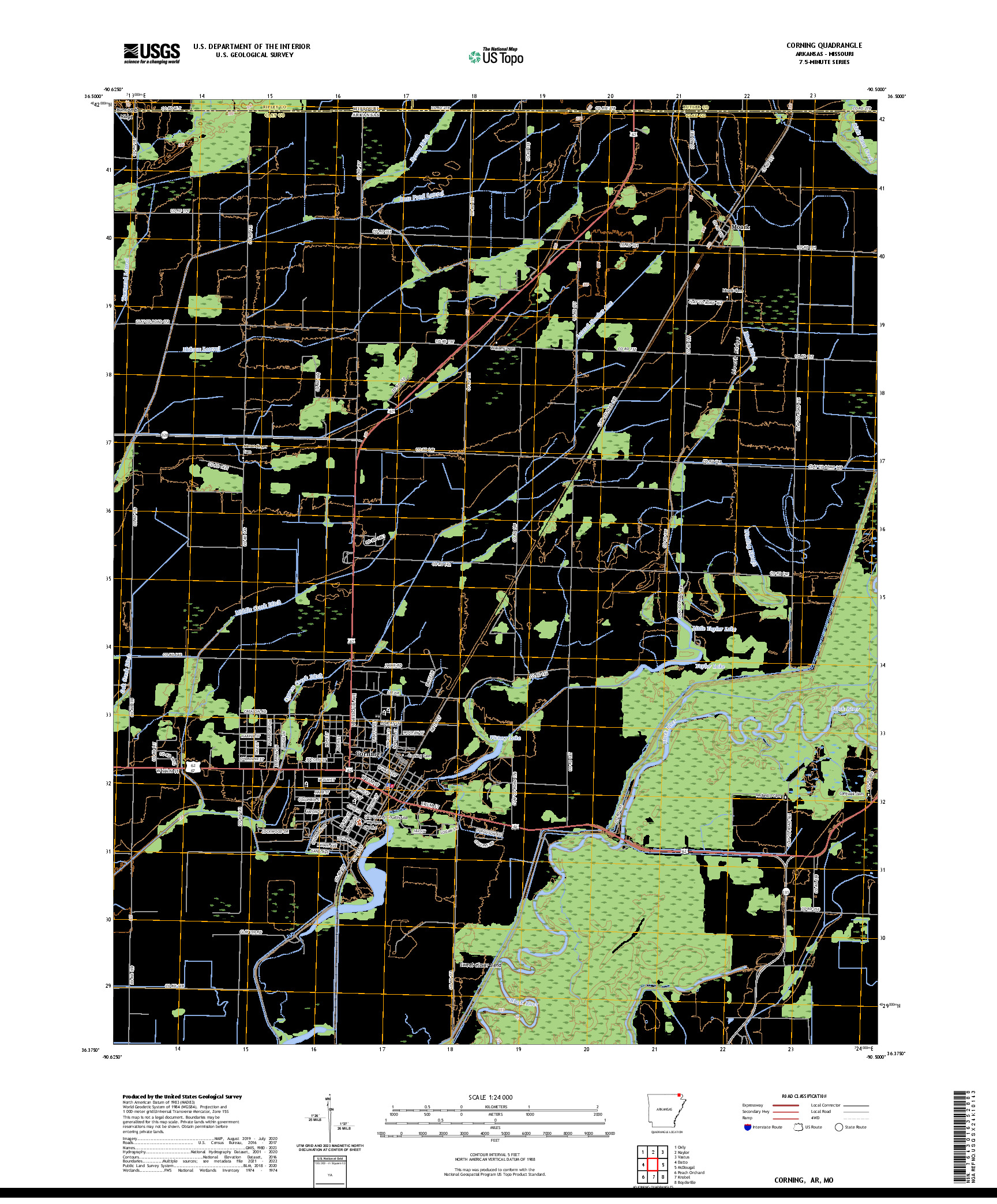 US TOPO 7.5-MINUTE MAP FOR CORNING, AR,MO