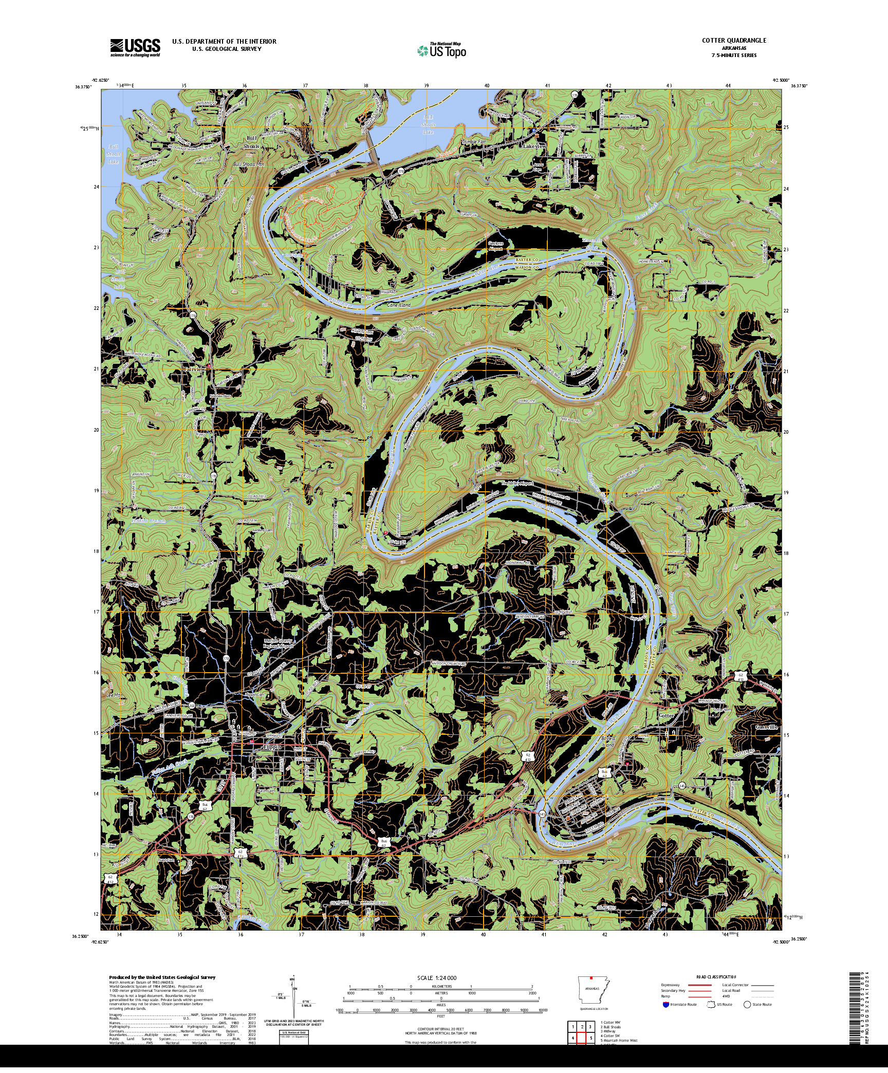 US TOPO 7.5-MINUTE MAP FOR COTTER, AR